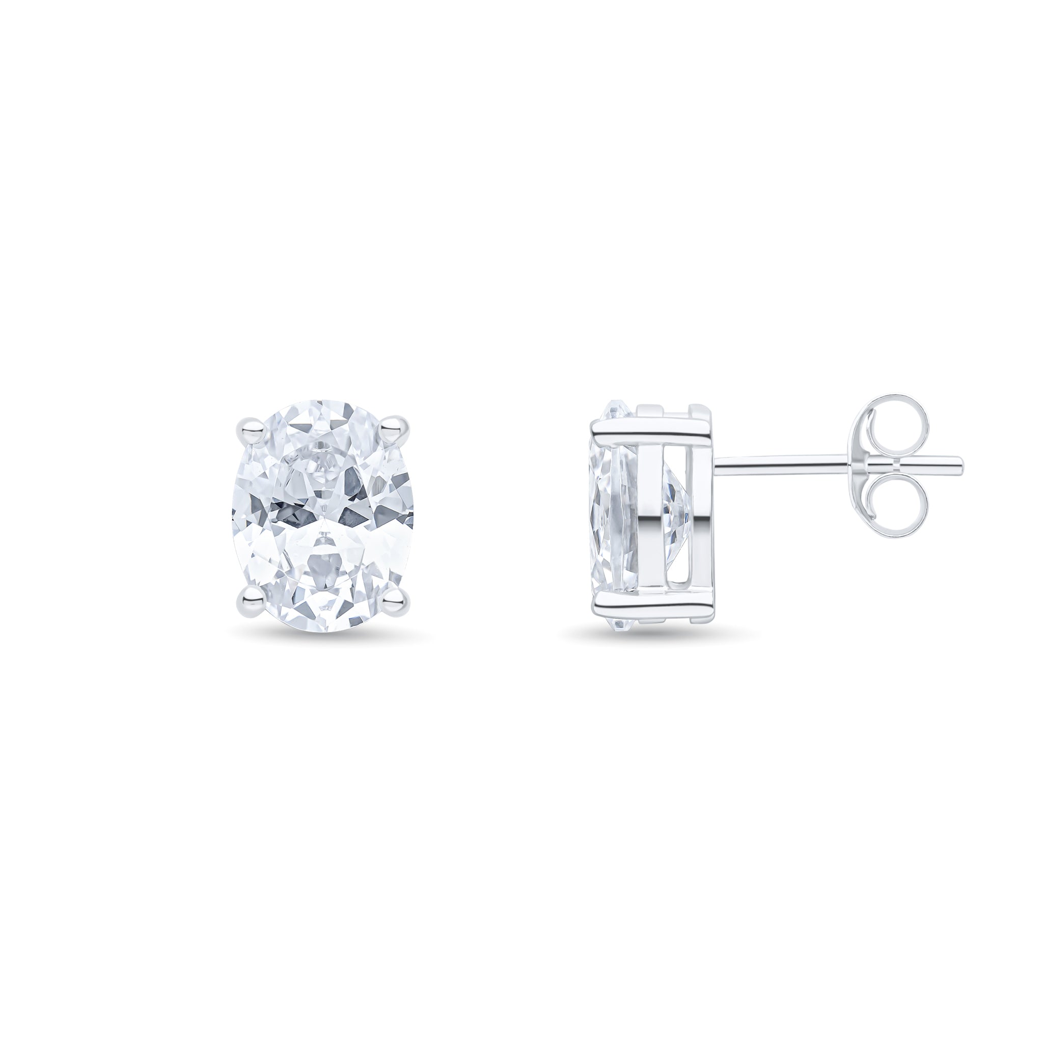 9ct White Gold 9x7 Oval CZ Claw Set Earrings