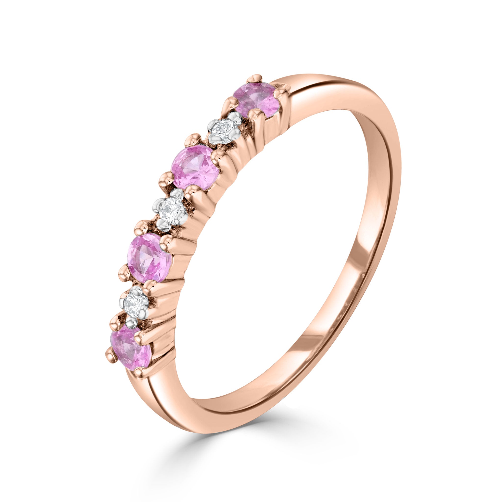 9ct Rose Gold Rd Pk Sap & Diamond 7st Clw