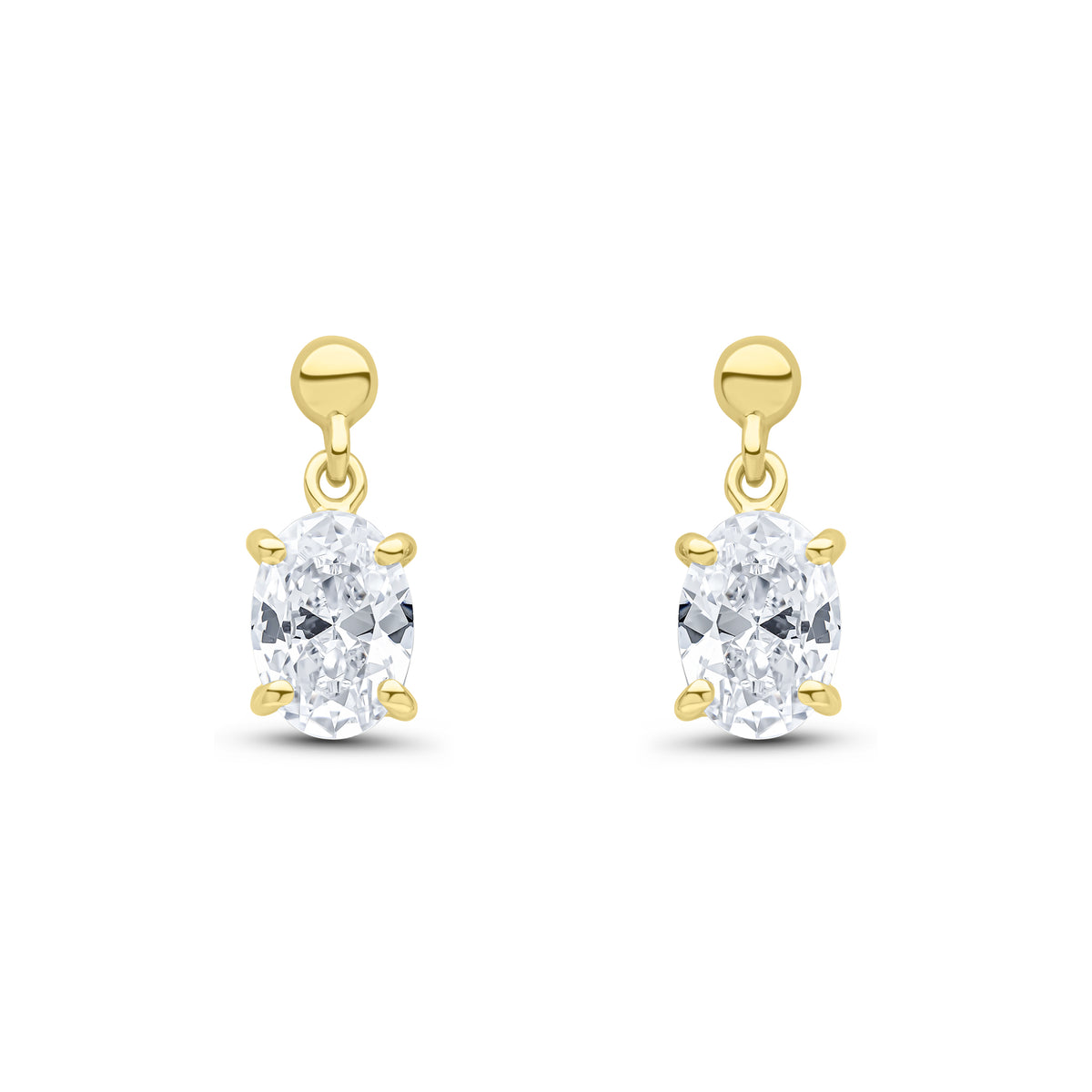 9ct Yellow Gold 7x5 Oval CZ Claw Set Drop Earrings with Bead Top
