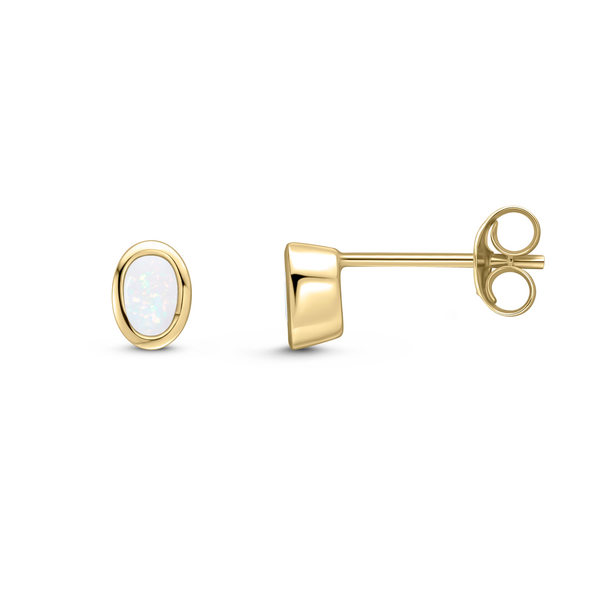 9ct Yellow Gold 4x3 Oval Opal Rubover Earrings