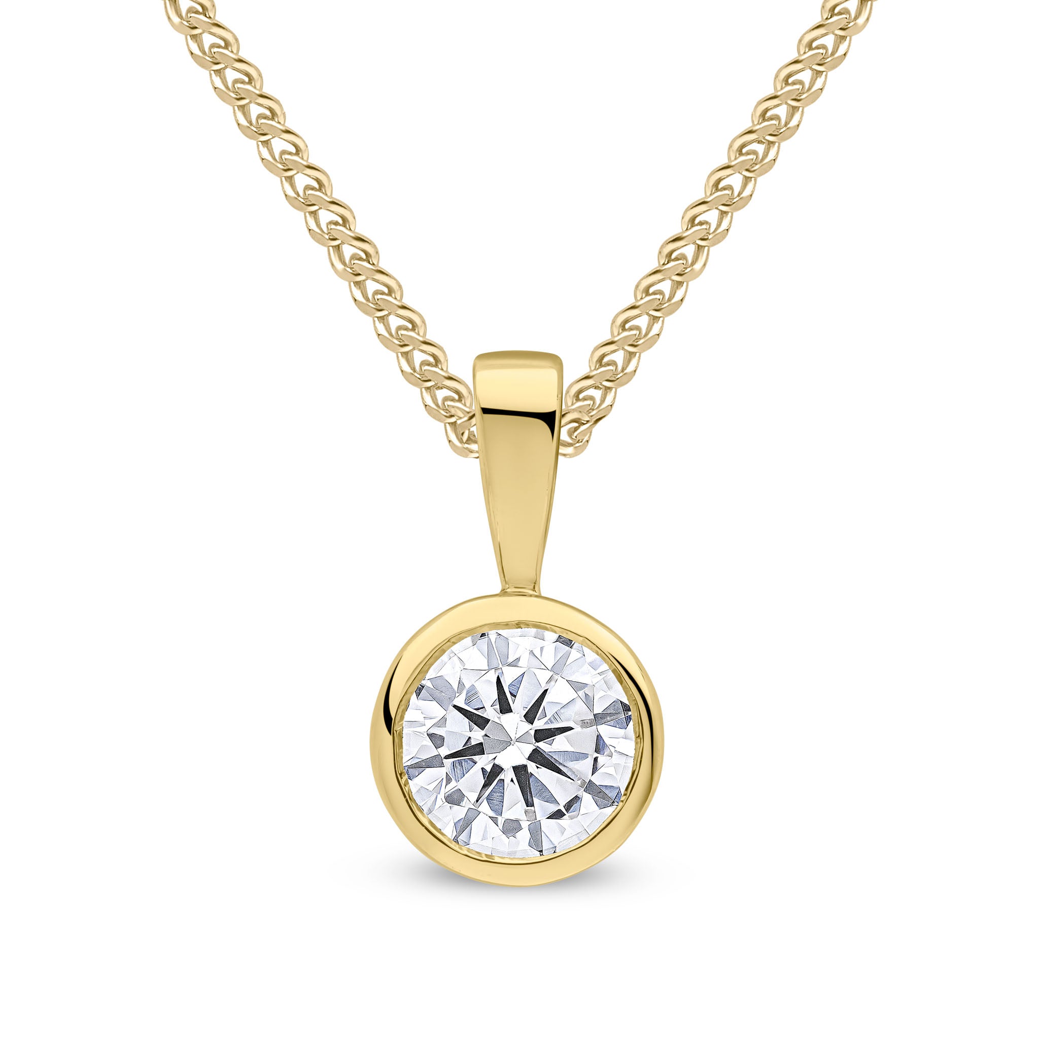 9ct yellow gold 6mm Round cubic zirconia rubover pendant