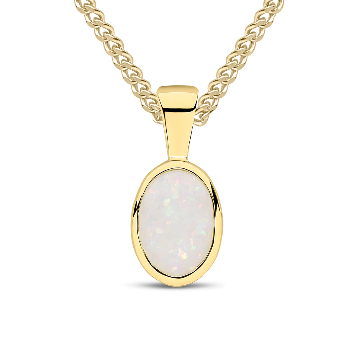 9ct Yellow Gold 7x5 Oval Opal Rubover Pendant