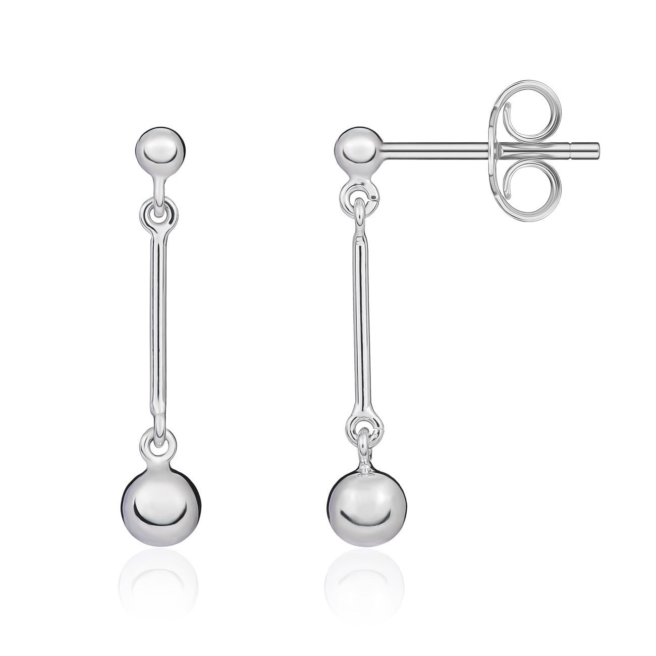 9ct White Gold Double Ball & Bar Drop Earrings