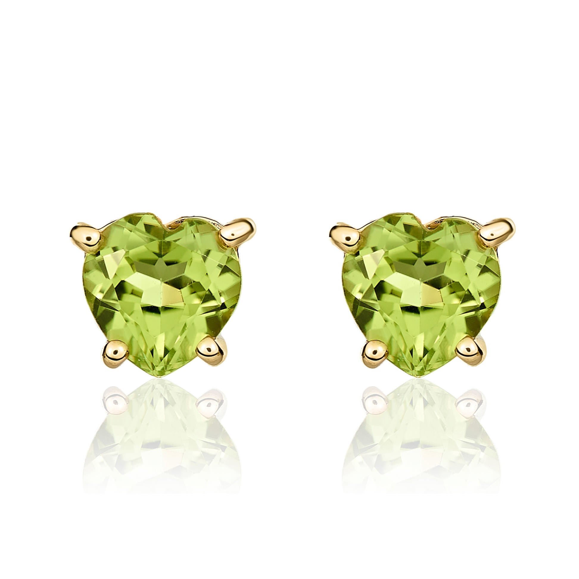 9ct Yellow Gold 6mm Heartshape Peridot Claw Set Earrings