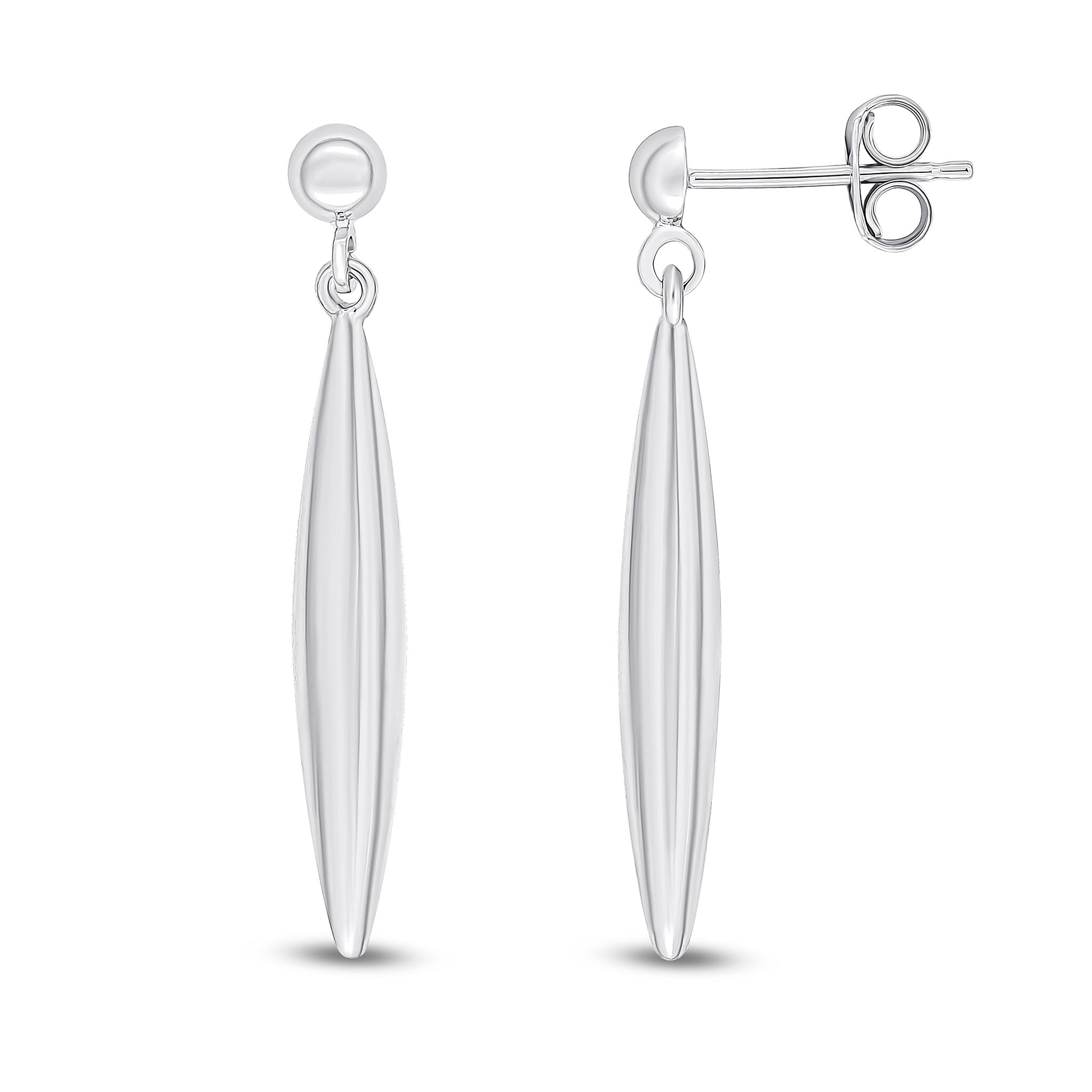 9ct white gold Polished 3D Marquise Drop Earrings With Half Bead Stud Top