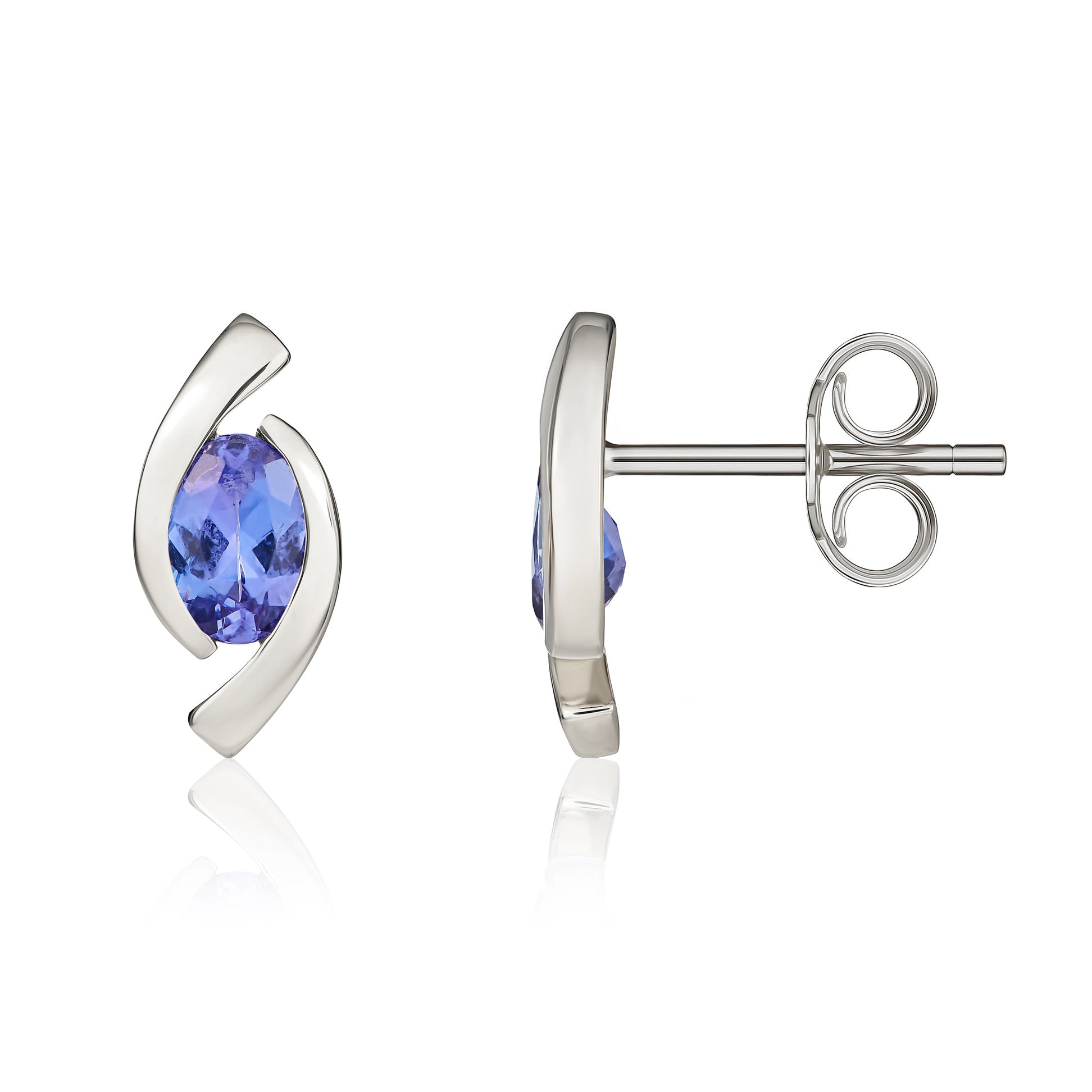 9ct White Gold 6x4 Oval Tanzanite 'eye' Stud Earrings