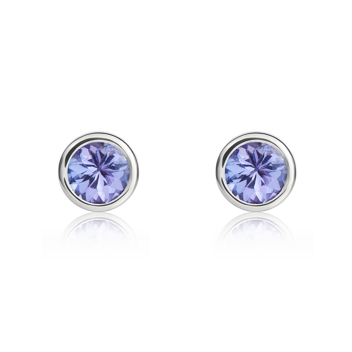 9ct White Gold Round Tanzanite Rubover Stud Earrings 5mm