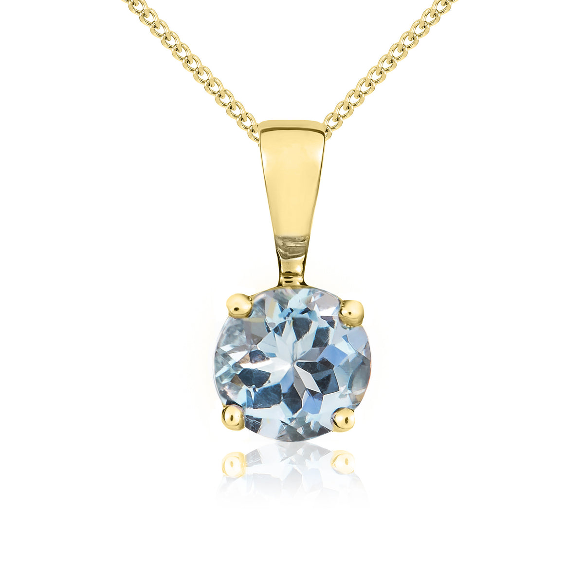 9ct Yellow Gold 5mm Round Aquamarine 4 Claw Single Stone Pendant