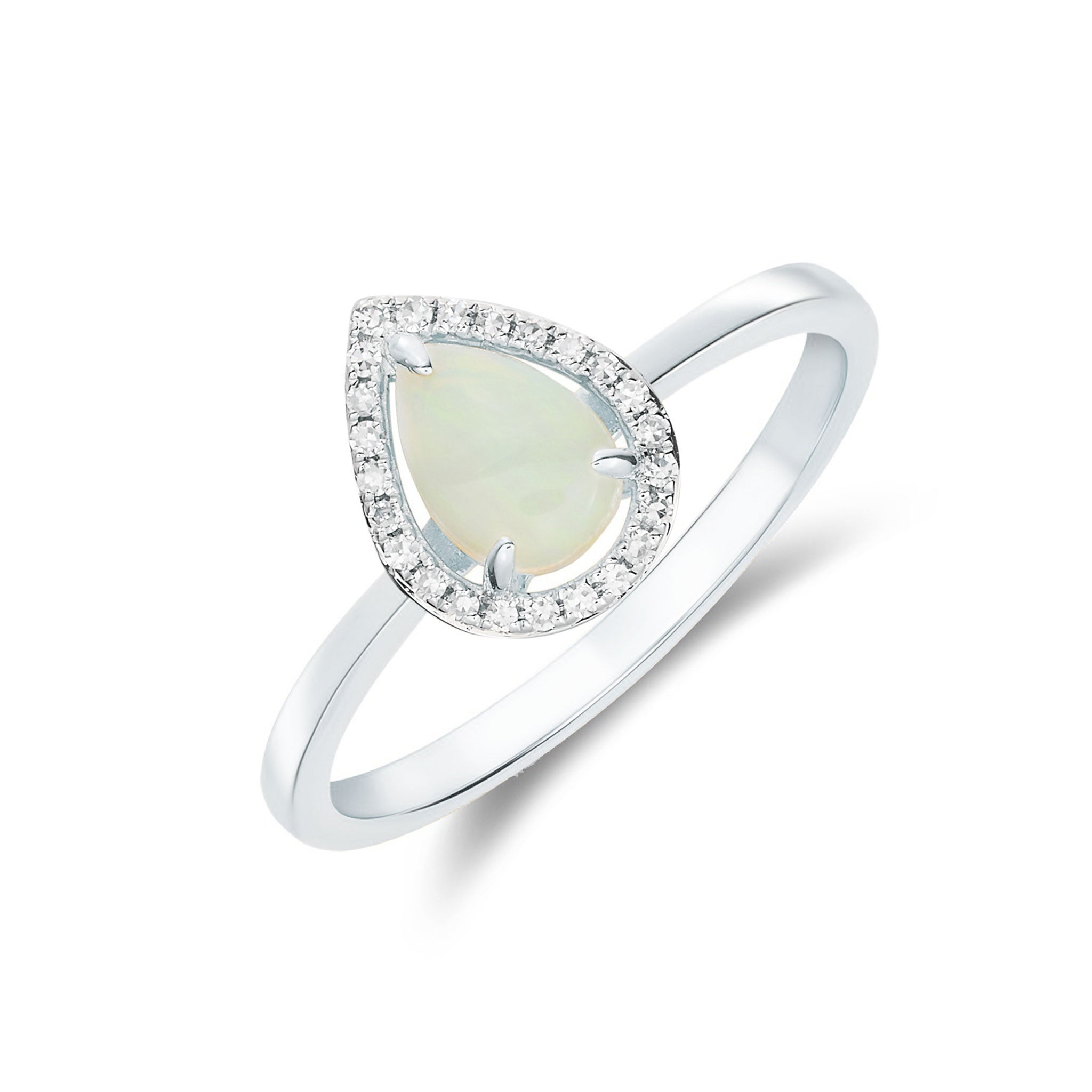 9CT WG 7X5 PEARSHAPE OPAL & ROUND DIAMOND CLAW SET HALO CLUSTER RING 1