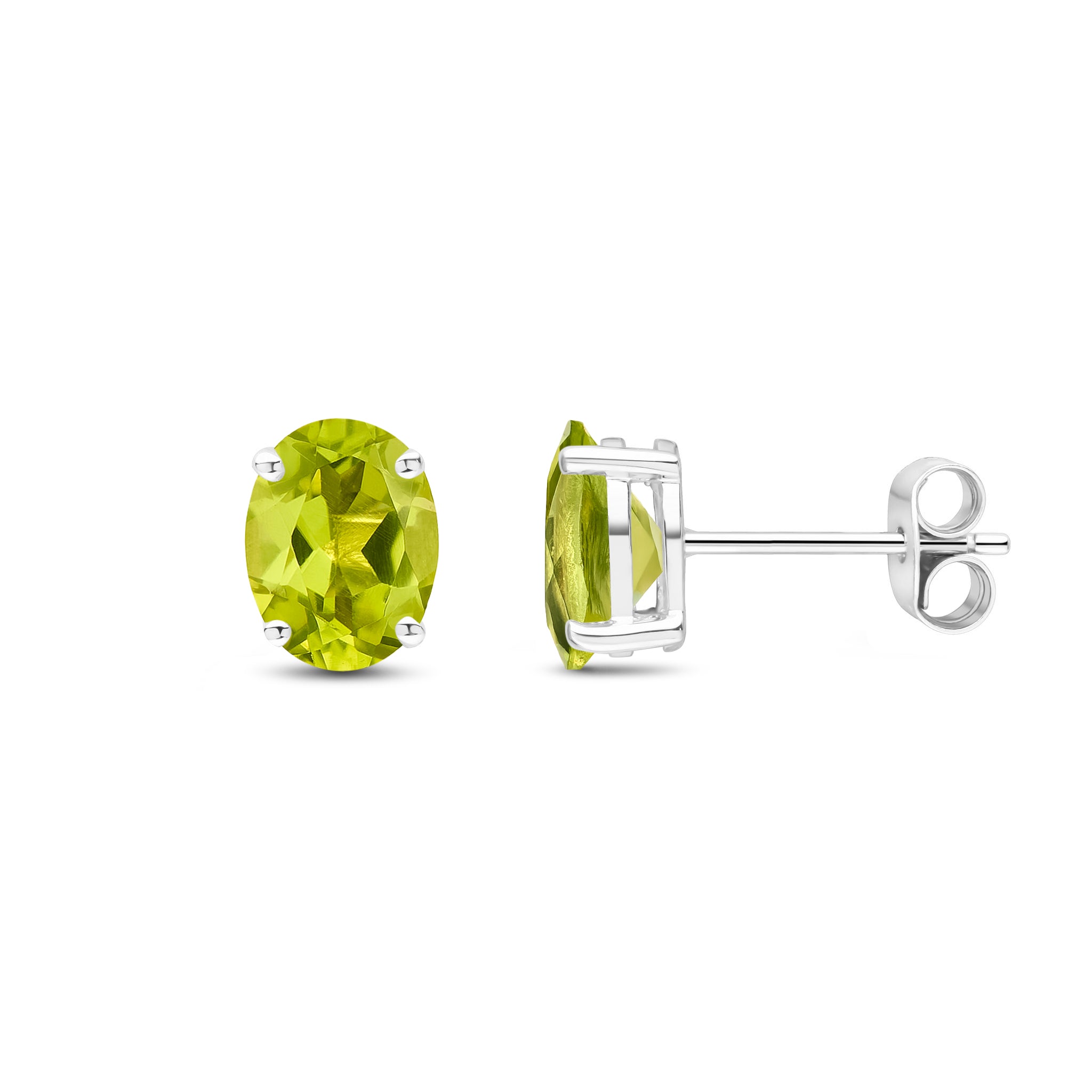 9ct White Gold 8x6 Oval Peridot Claw Set Earrings