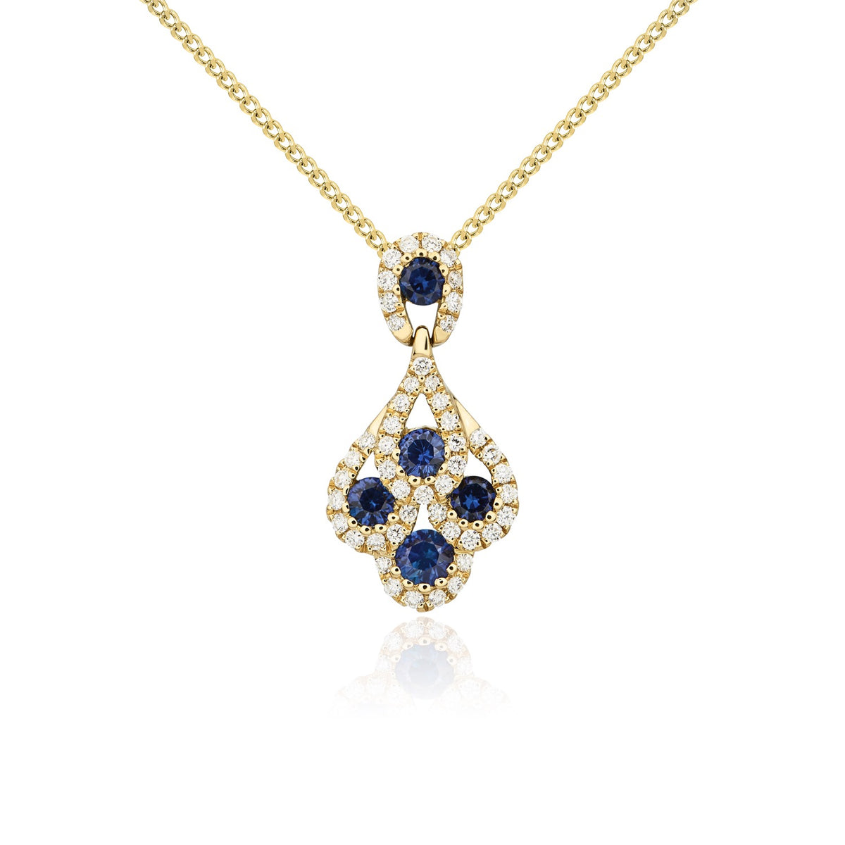 18ct Yellow Gold Round Sapphire and Round Diamond 'peacock' Claw Set Pendant