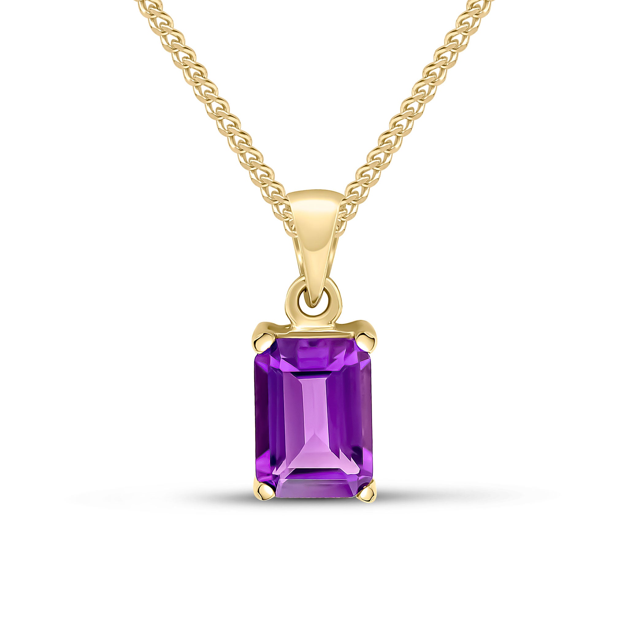 9ct Yellow Gold 7x5 Octagon Amethyst Claw Set Pendant