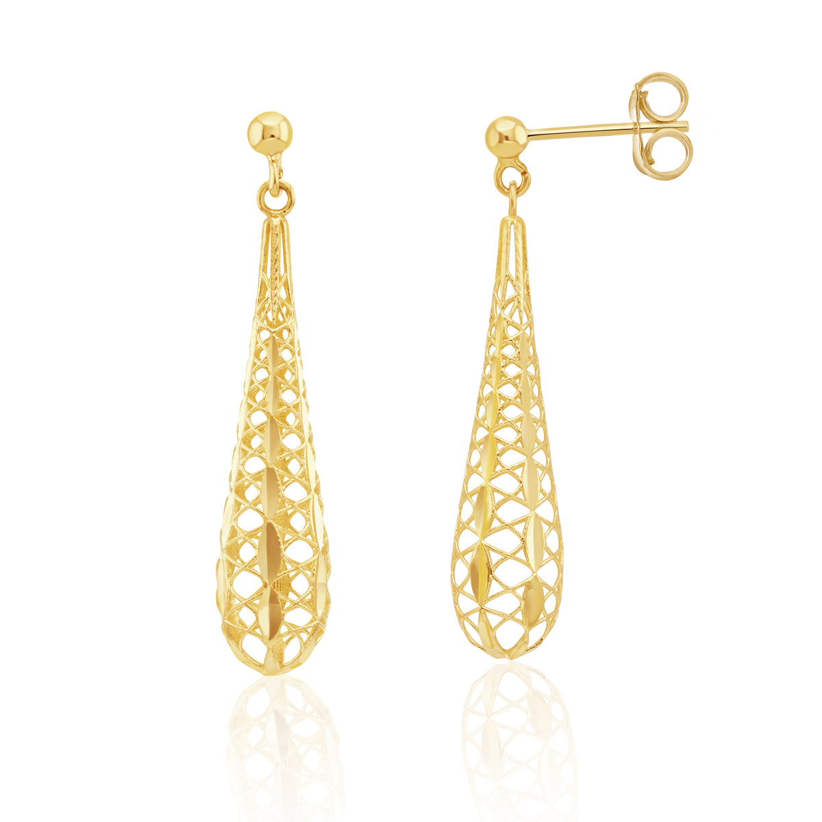 9ct Yellow Gold Openwork Torpedo Drop Earrings