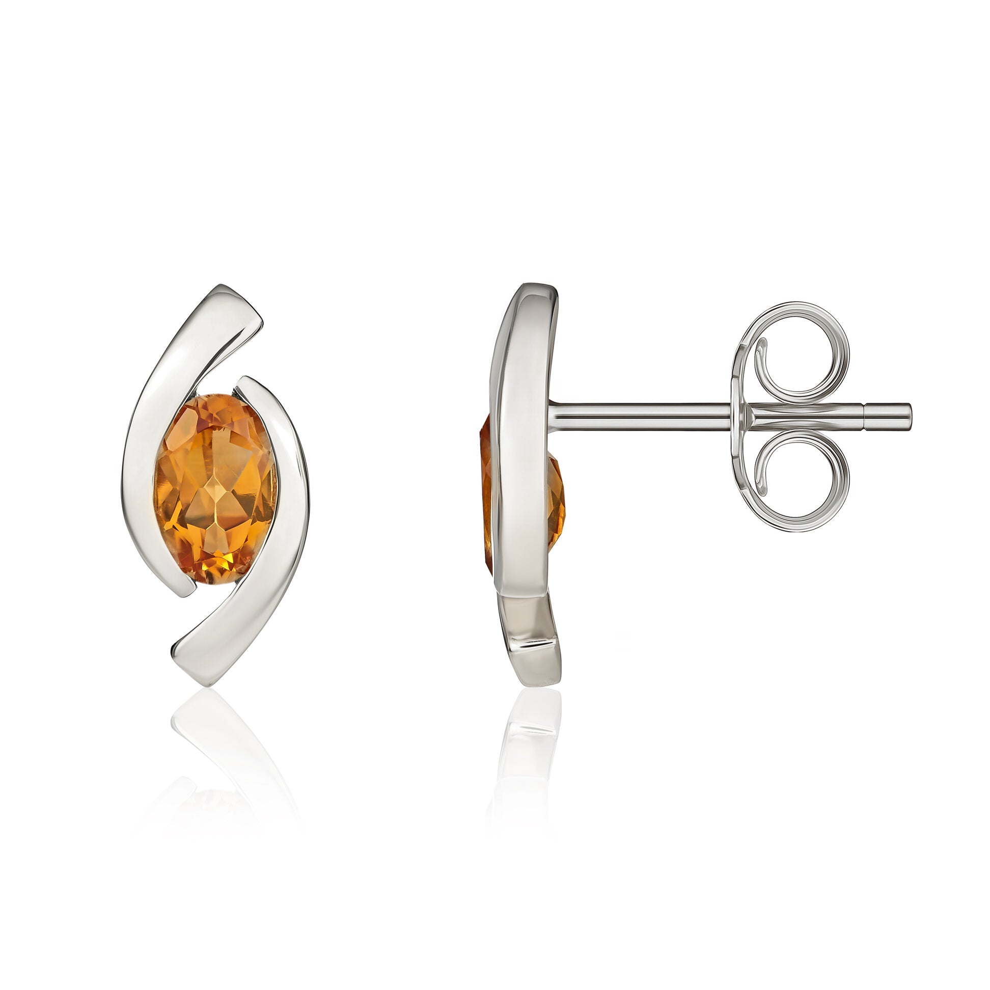 9ct White Gold 6x4 Oval Citrine 'eye' Stud Earrings