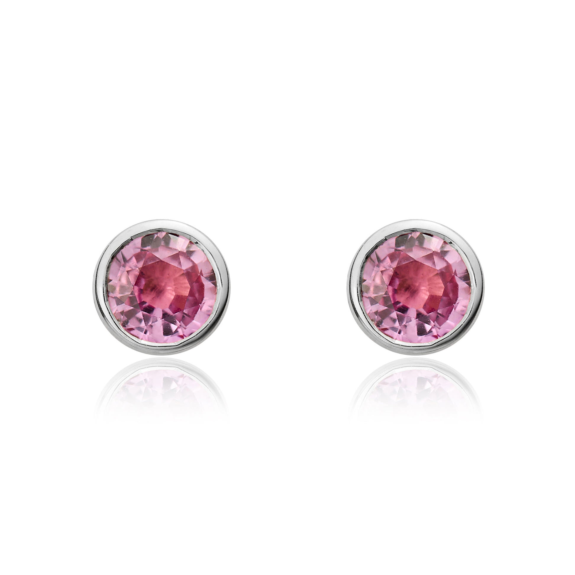 9ct White Gold 4mm Round Pink Sapphire Rubover Stud Earrings Stone Shortage So Can't Order