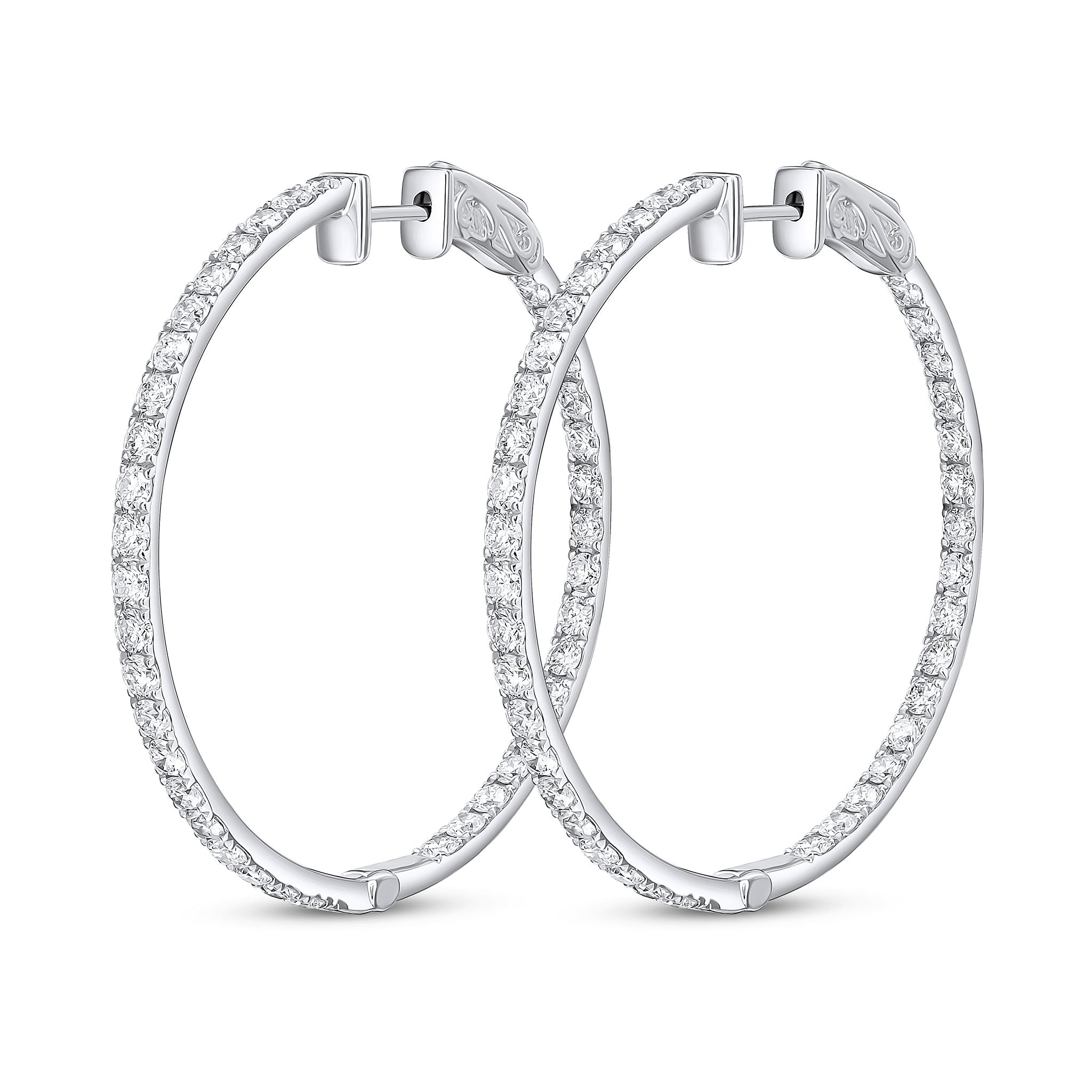 18ct White Gold Round Diamond Claw Set Full Hoop Earrings 2.50ct