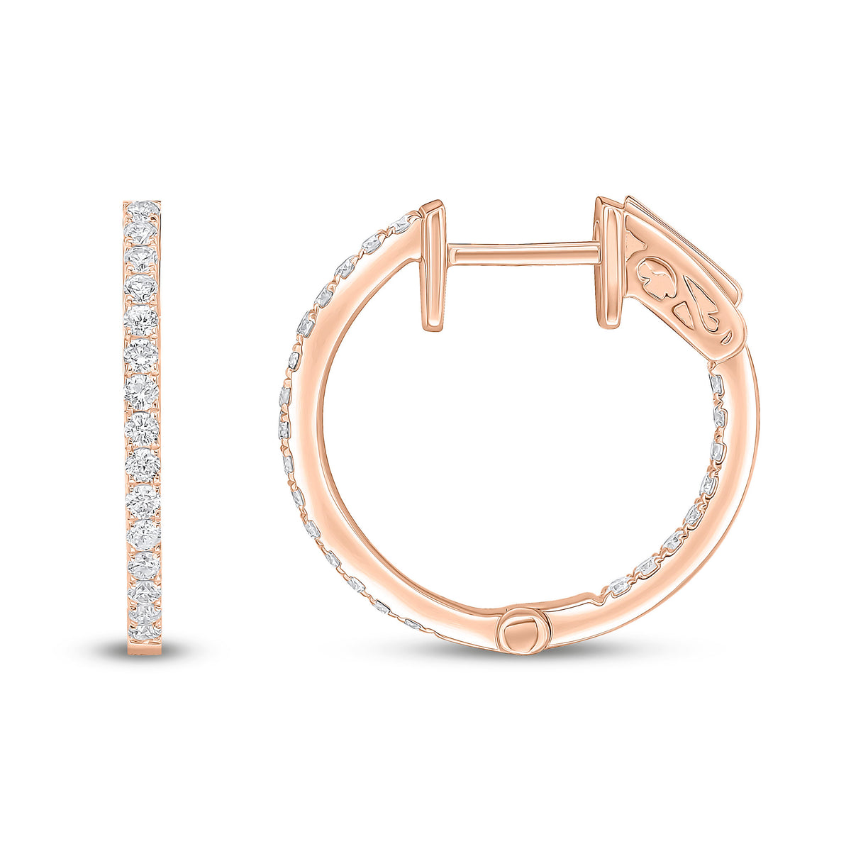 18ct Rose Gold Round Diamond Claw Set Full Hoop Earrings 0.35ct