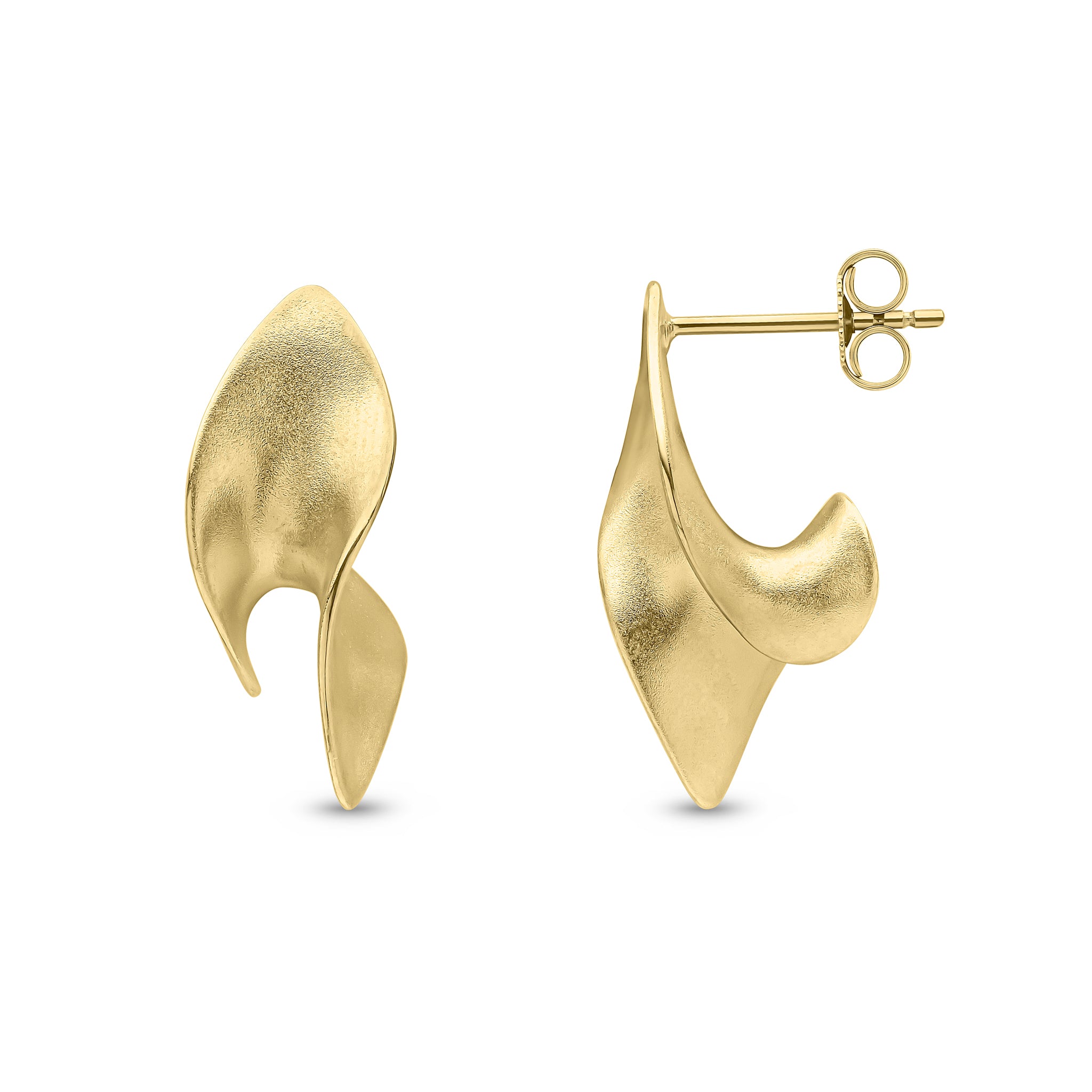 9ct Yellow Gold Satin Finish 'leaf' Twist Earrings