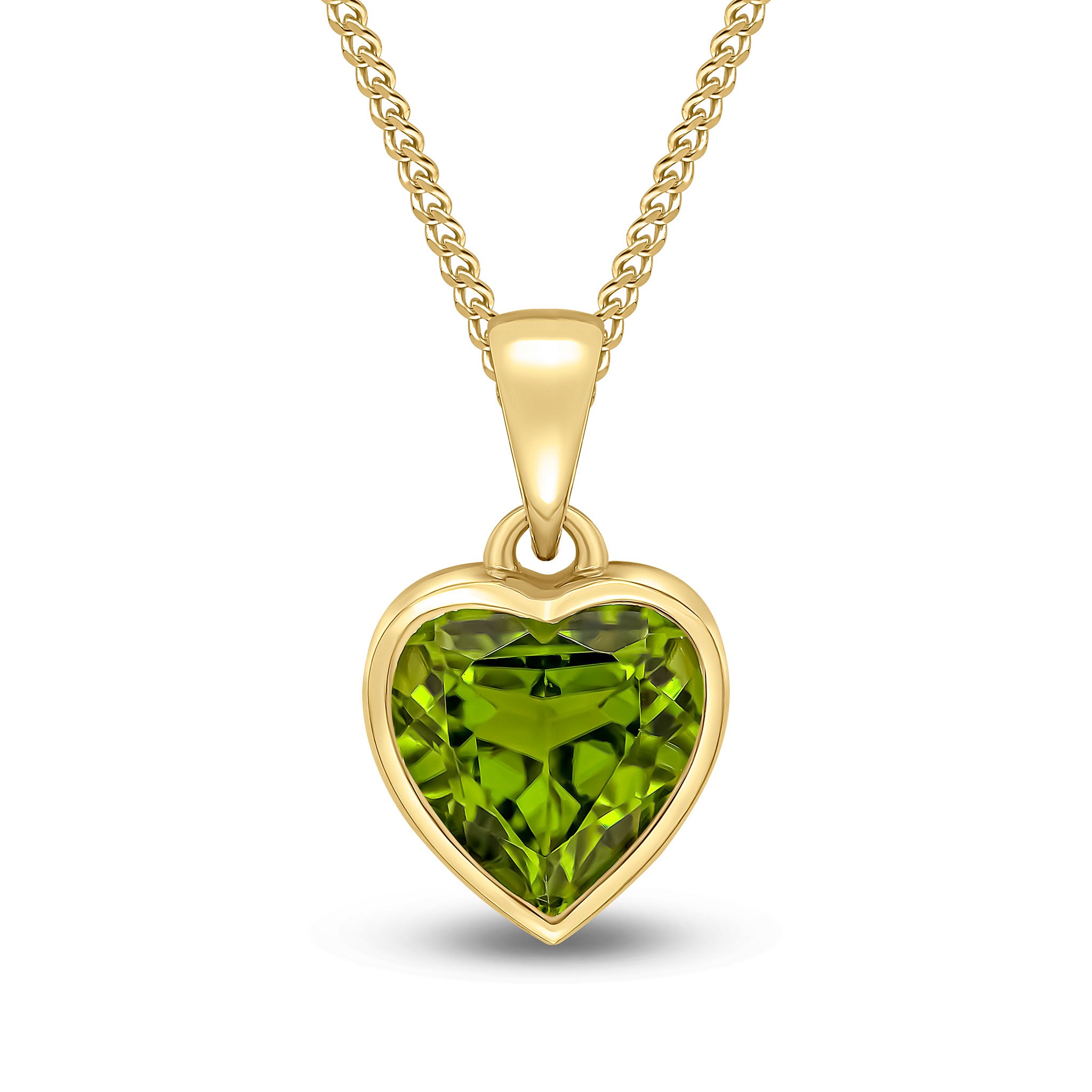 9ct Yellow Gold 8mm Heartshape Peridot Rubover Single Stone Pendant