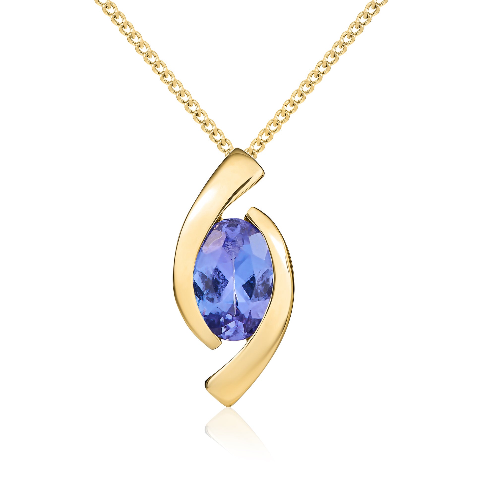 9ct yellow gold 6 x 4 mm oval Tanzanite 'Eye' pendant