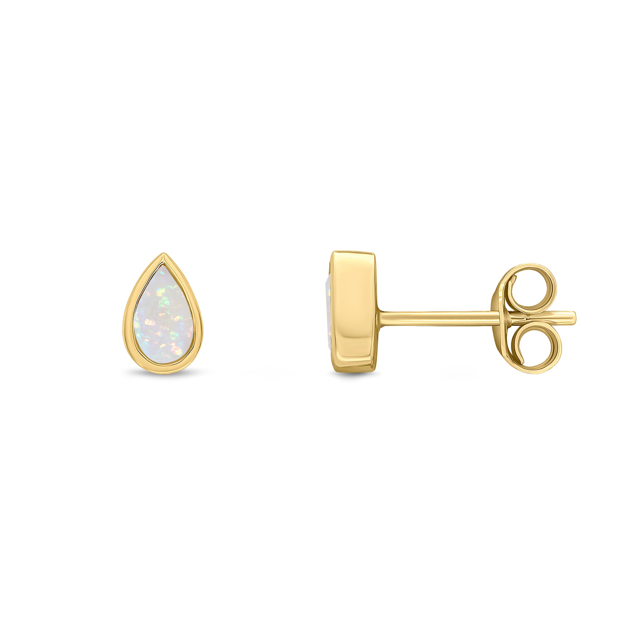 9ct Yellow Gold 5x3 Pear Shape Opal Rubover Set Earrings