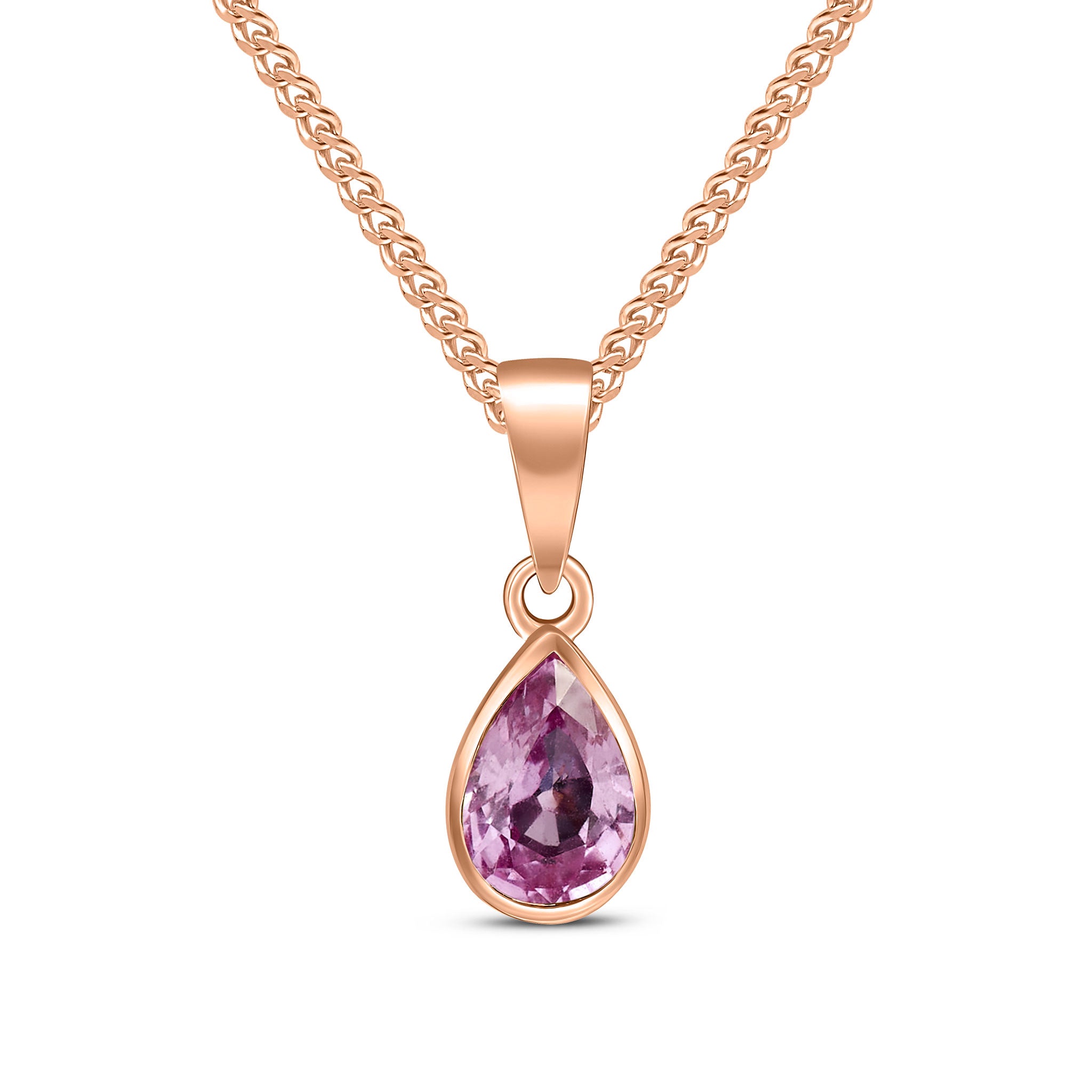 9ct Rose Gold 7x5 Pear Shape Pink Sapphire Rubover Pendant