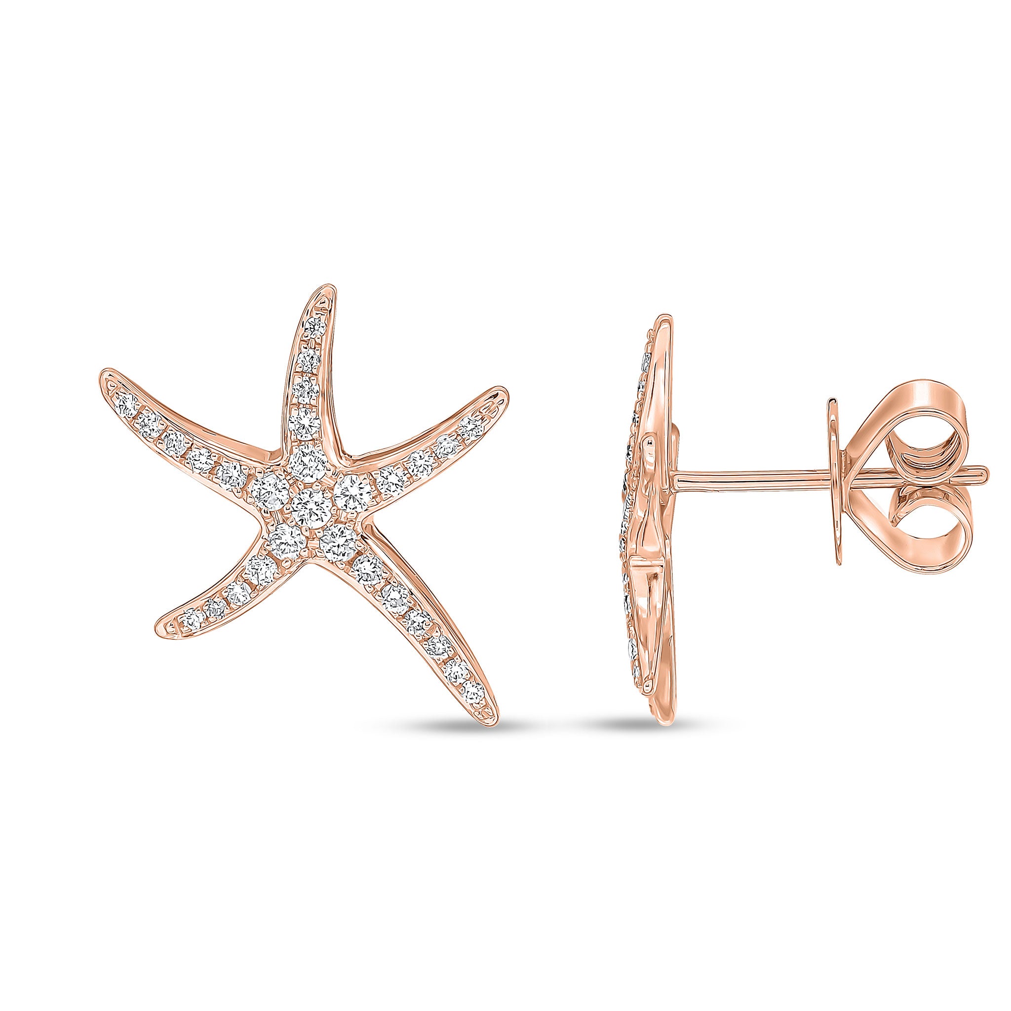 18ct Rose Gold Diamond Pave Set 'starfish' Stud Earrings Large