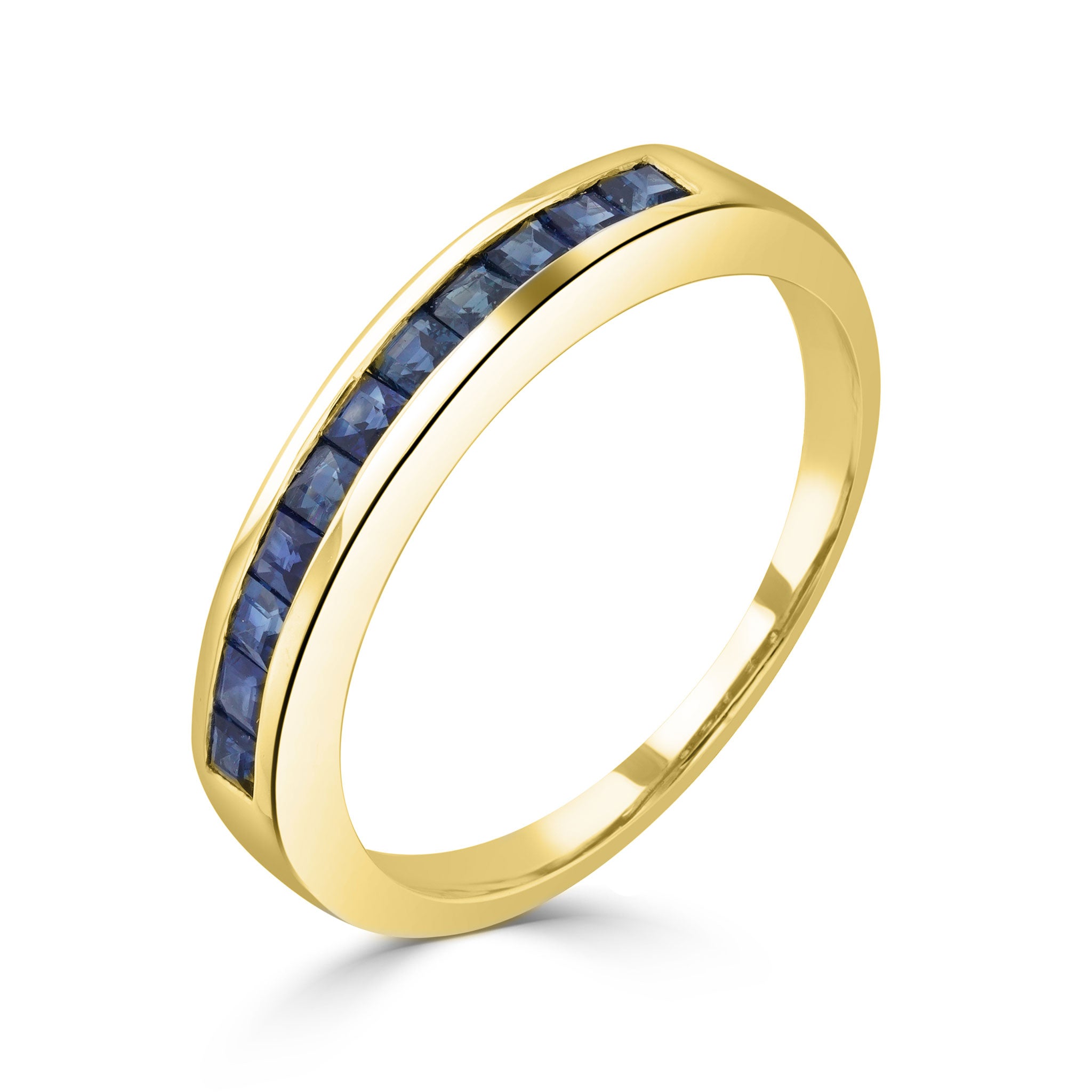 9ct Yellow Gold Square Sapphire 11 Stone Channel Set 1 2 Eternity Ring