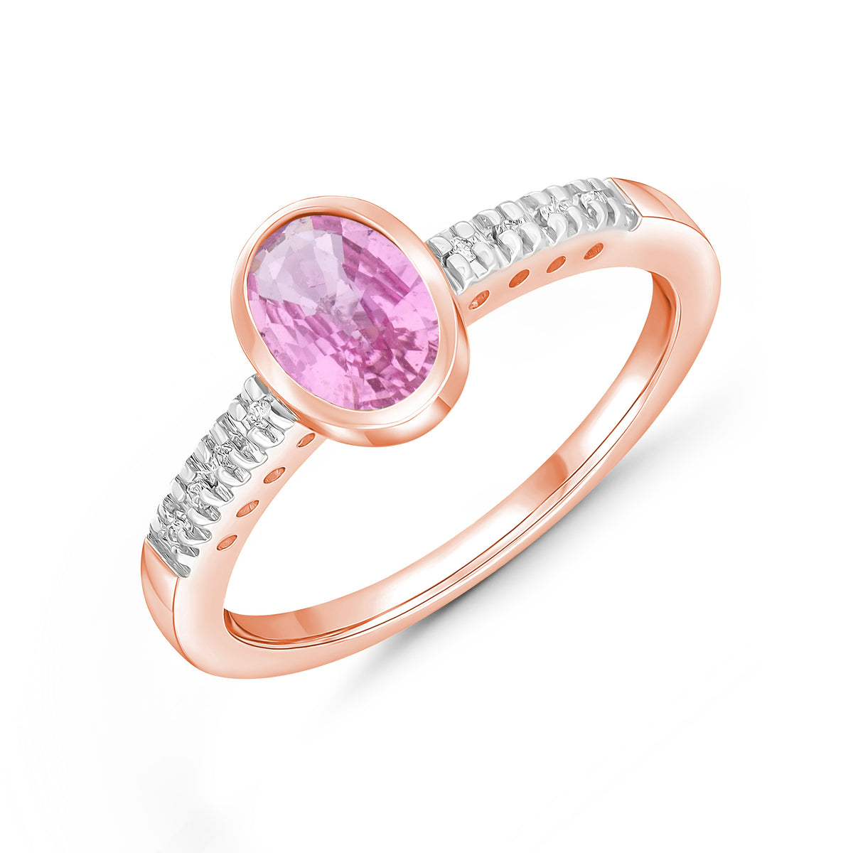 9ct Rose Gold Oval Pk Sap & Diamond Single Stone Rose Gold Stone Shortage So Can't Order
