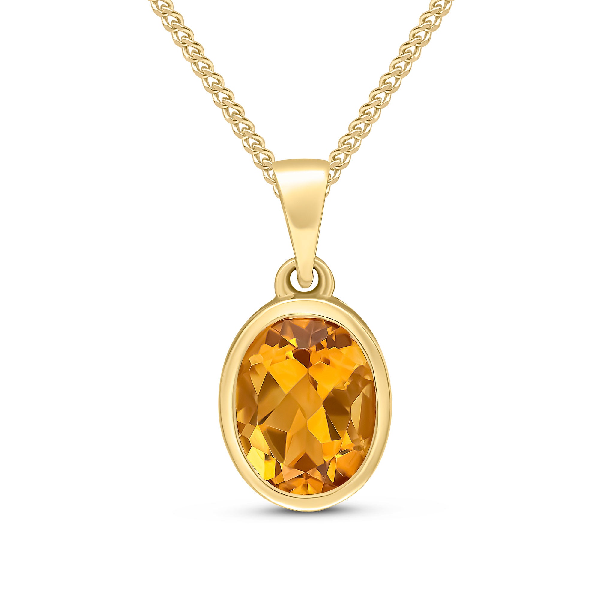 9ct Yellow Gold 9x7mm Oval Citrine Single Stone Rubover Pendant with Plain Loop