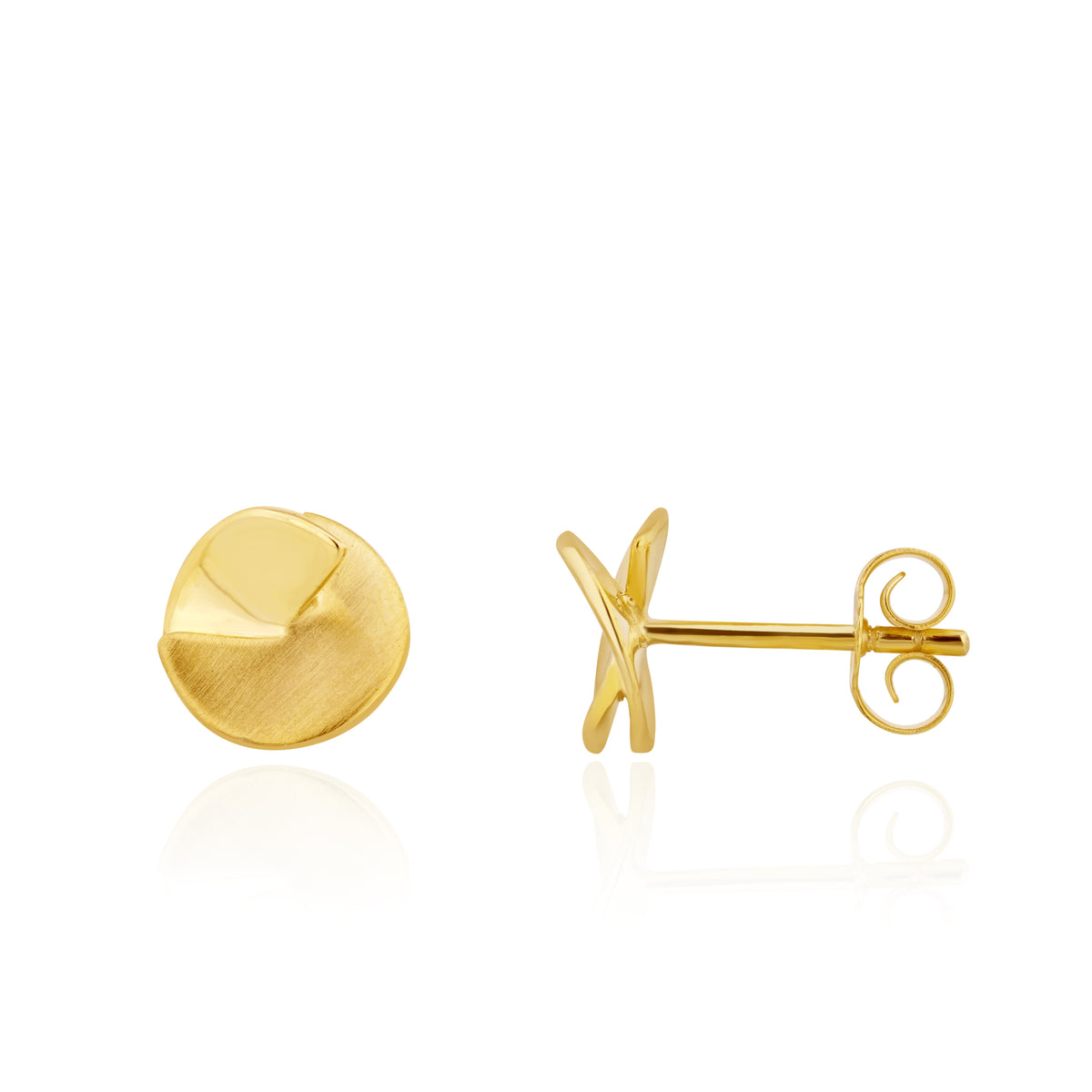 9ct Yellow Gold Polished Satin Split Circle Stud Earrings