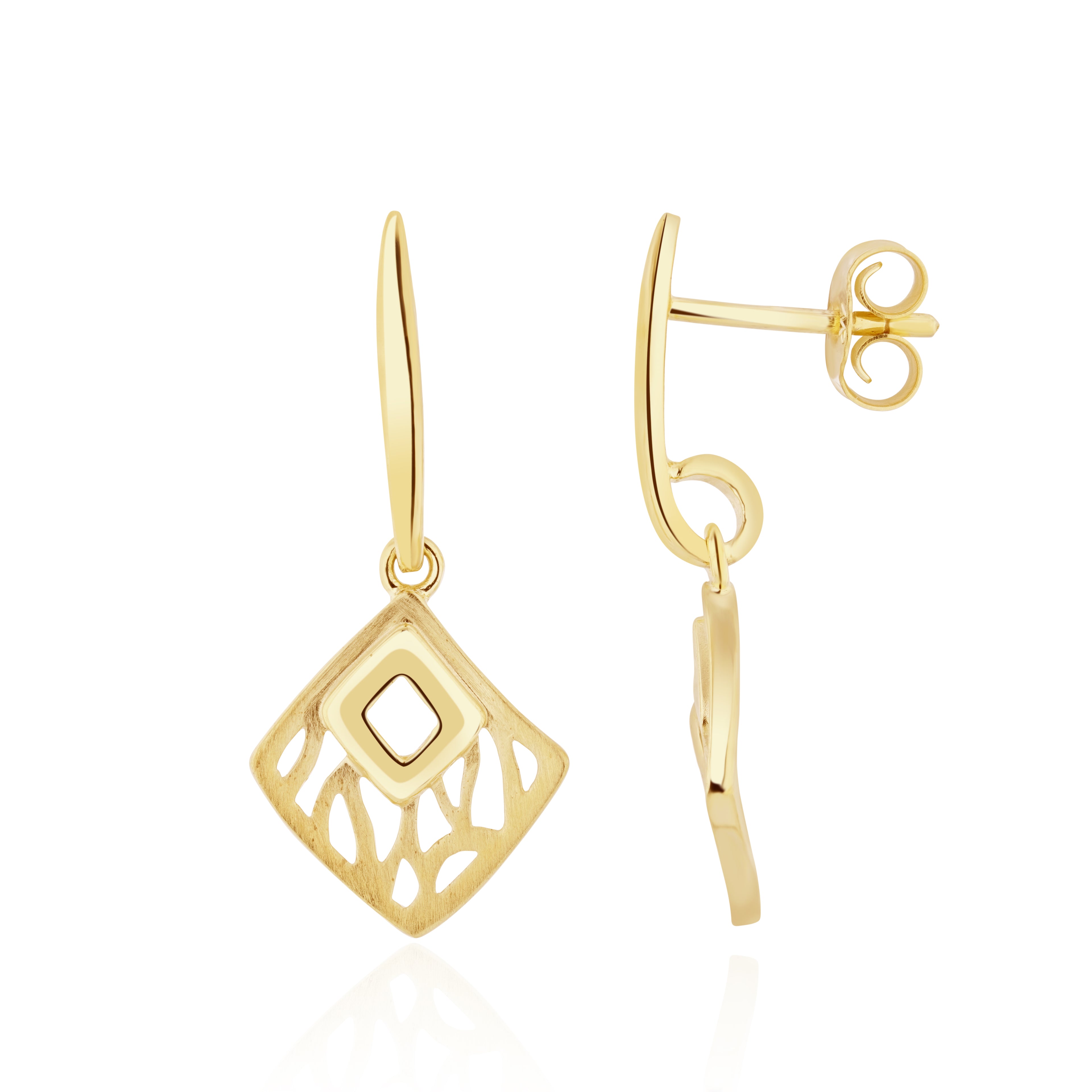 9ct Yellow Gold Bar & Square Fancy Drop Earrings