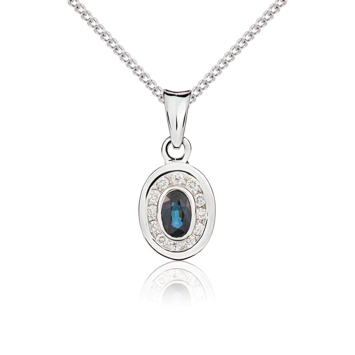 9ct White Gold Oval Sap & Diamond Clust Pdt