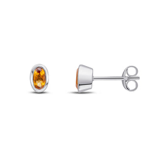 9ct white gold 5 x 3mm oval citrinerine rubover Earrings