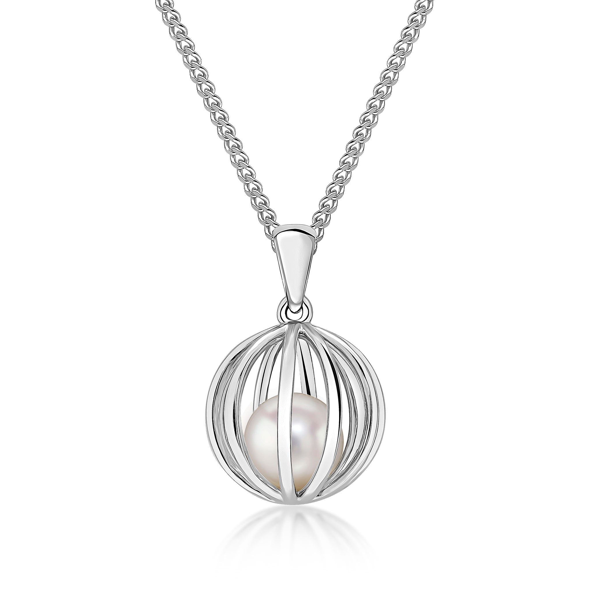 9ct White Gold Cultured Freshwater Pearl Cage Pendant