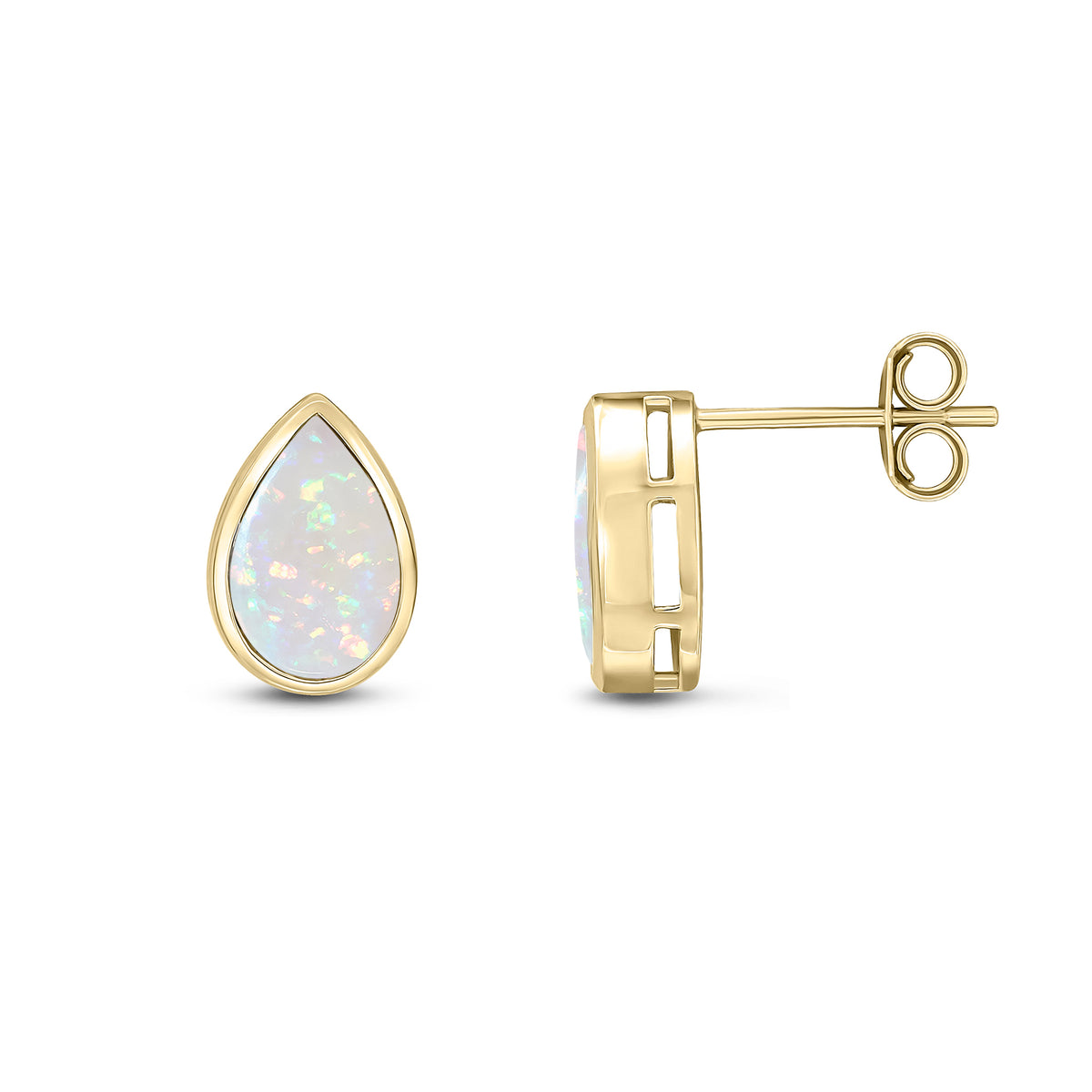 9ct Yellow Gold 9x6 Pear Shape Opal Rubover Earrings