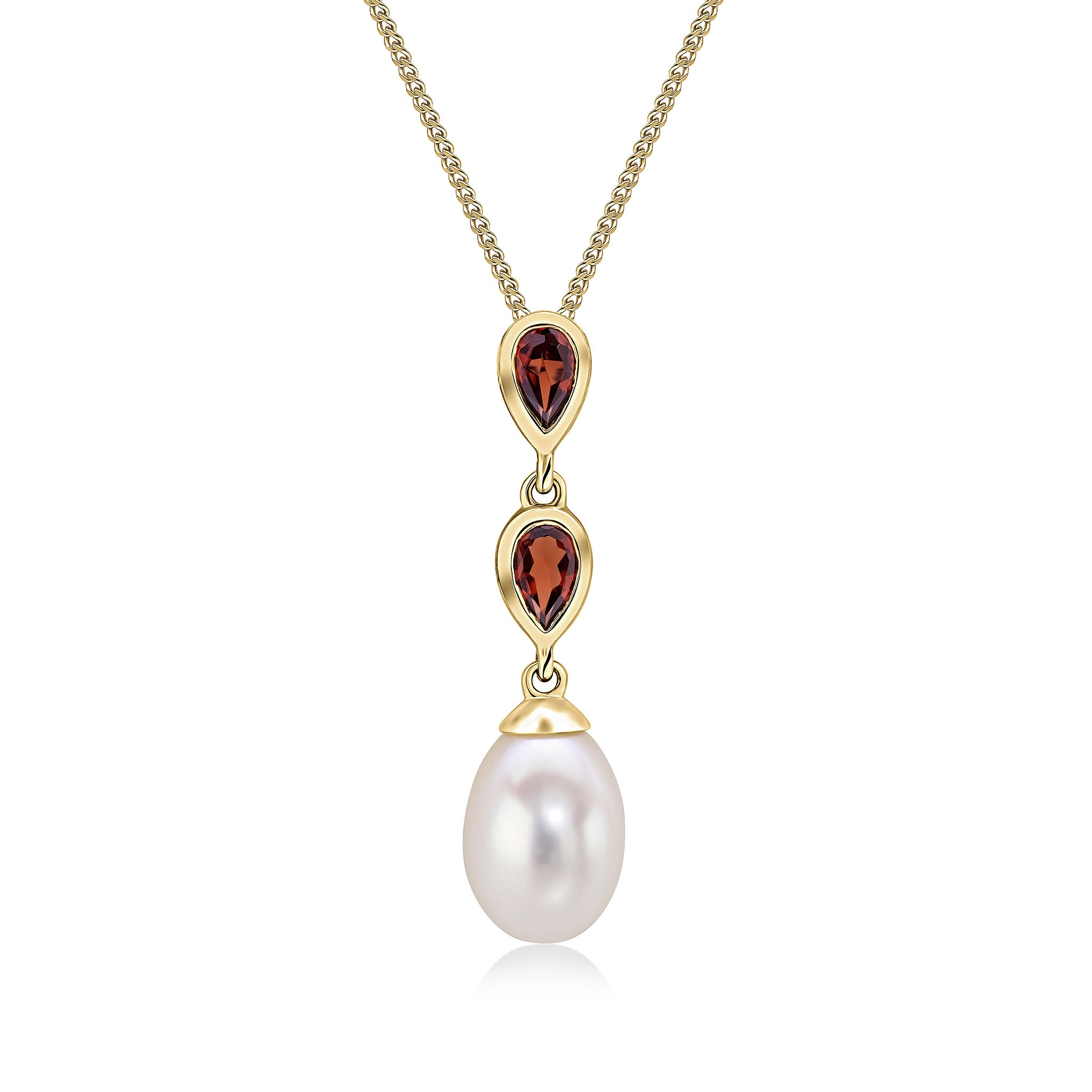 9ct yellow gold Freshwater Cultured Pearl & Double Pear shaped Garnet Pendant