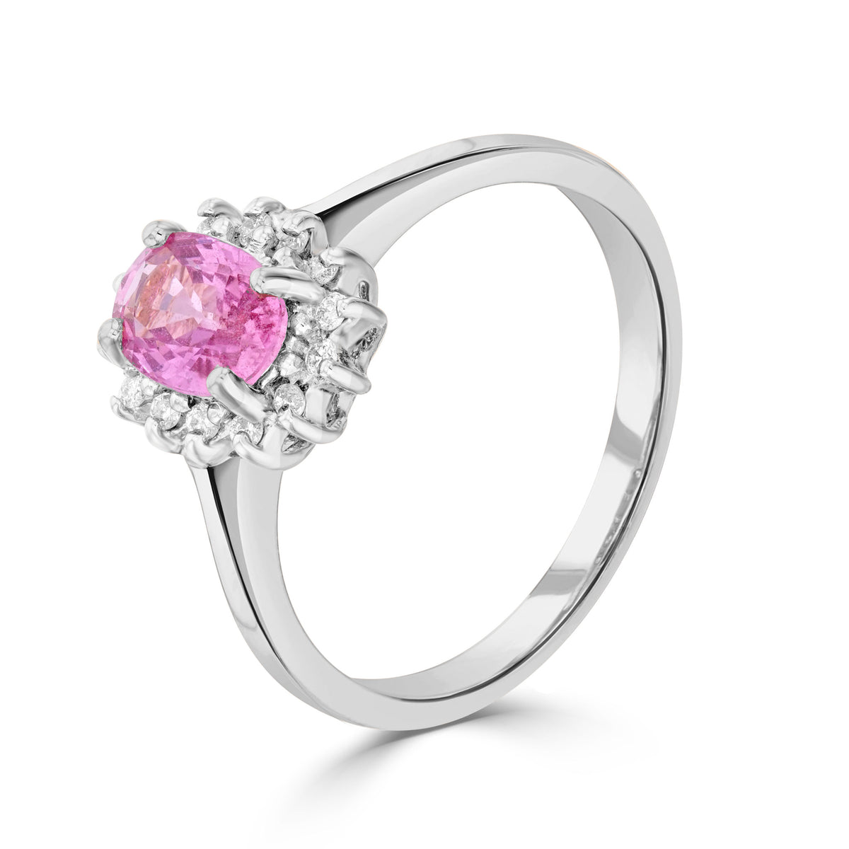 9ct White Gold Oval Pk Sap & Diamond Cluster Rose Gold Stone Shortage So Can't Order