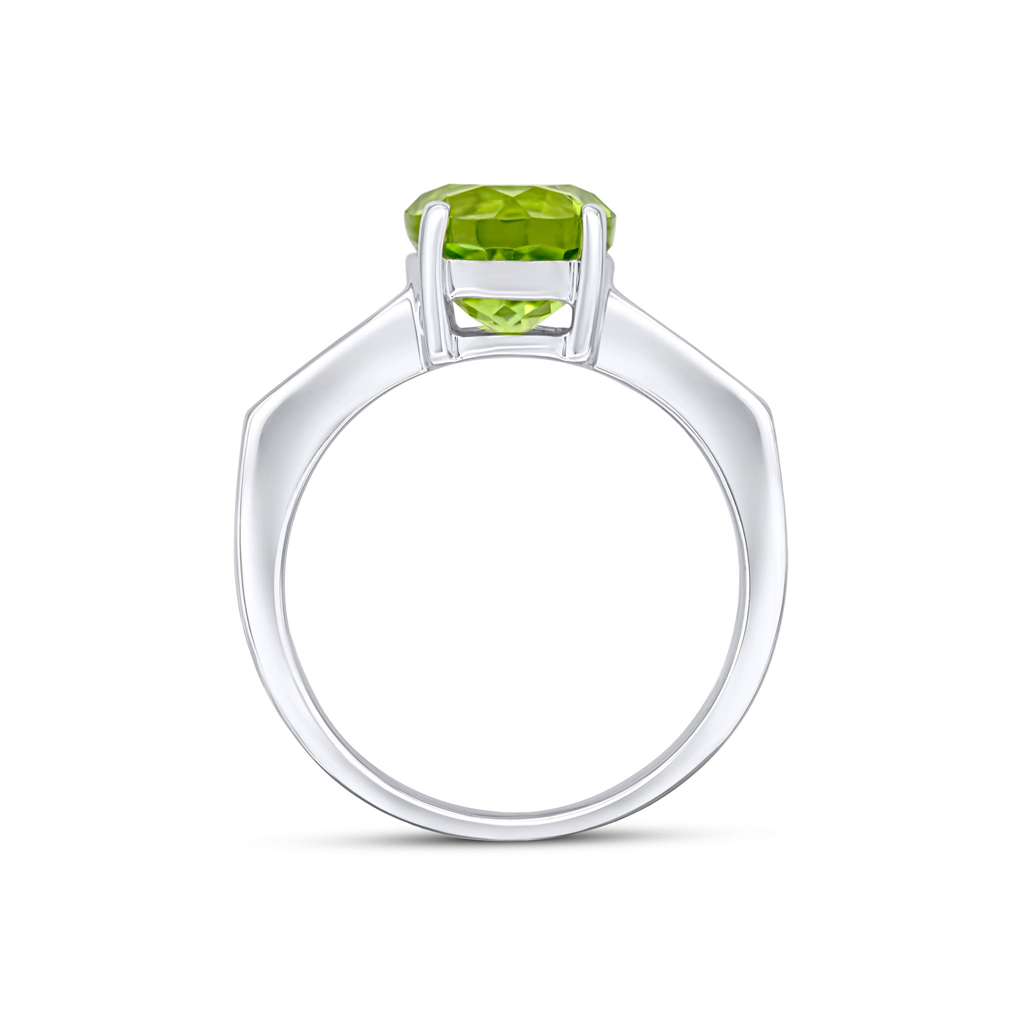 9CT WG CLAW SET 8MM ROUND PERIDOT SINGLE STONE RING WITH CHANNEL SET DIAMOND SHOULDERS 1