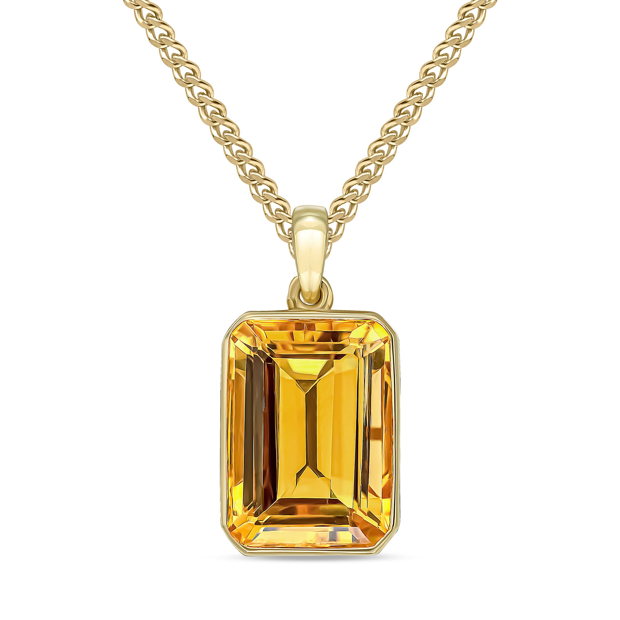 9ct Yellow Gold 14x10 Octagon Citrine Rubover Pendant
