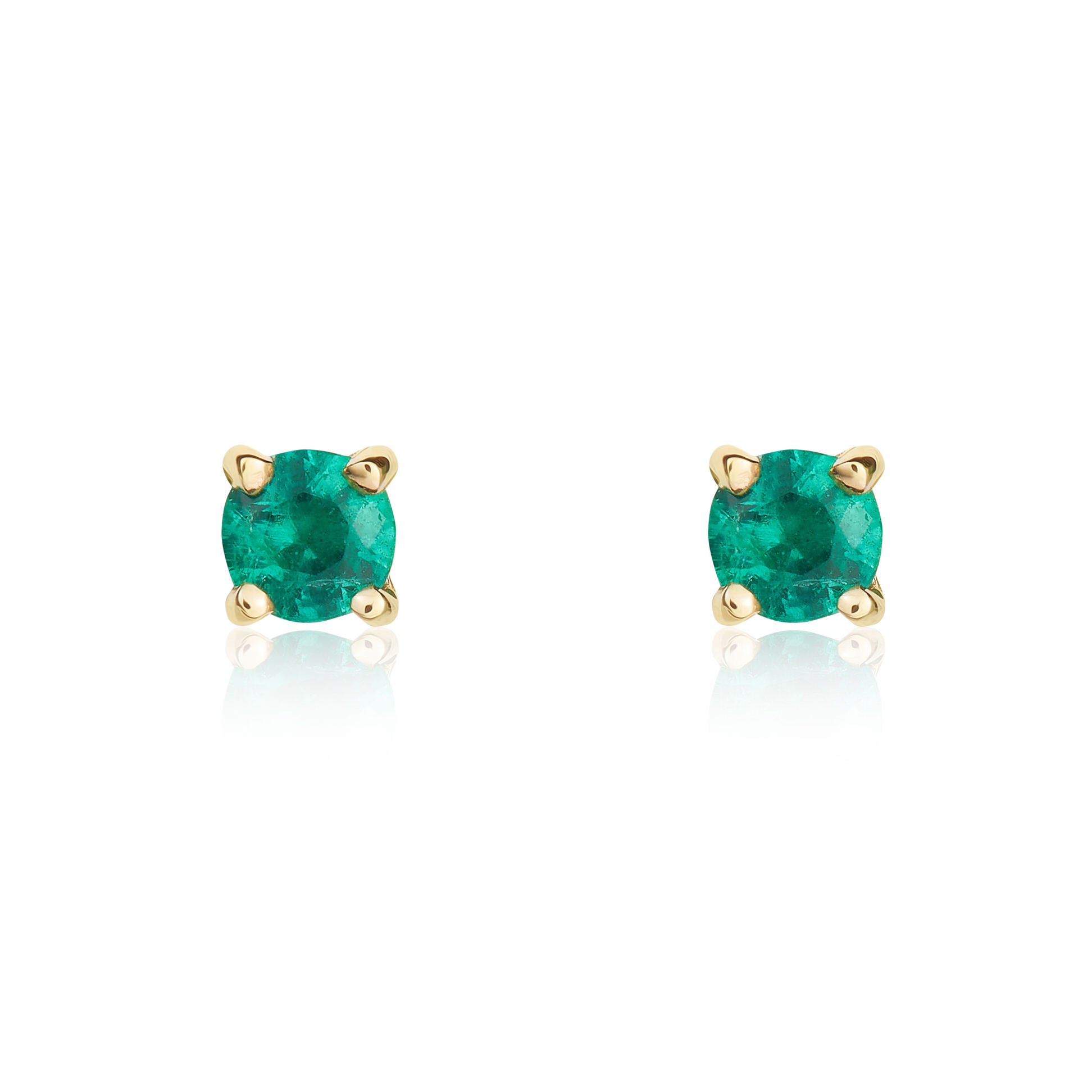 9ct Yellow Gold Round Emerald Claw Stud Earrings 3mm