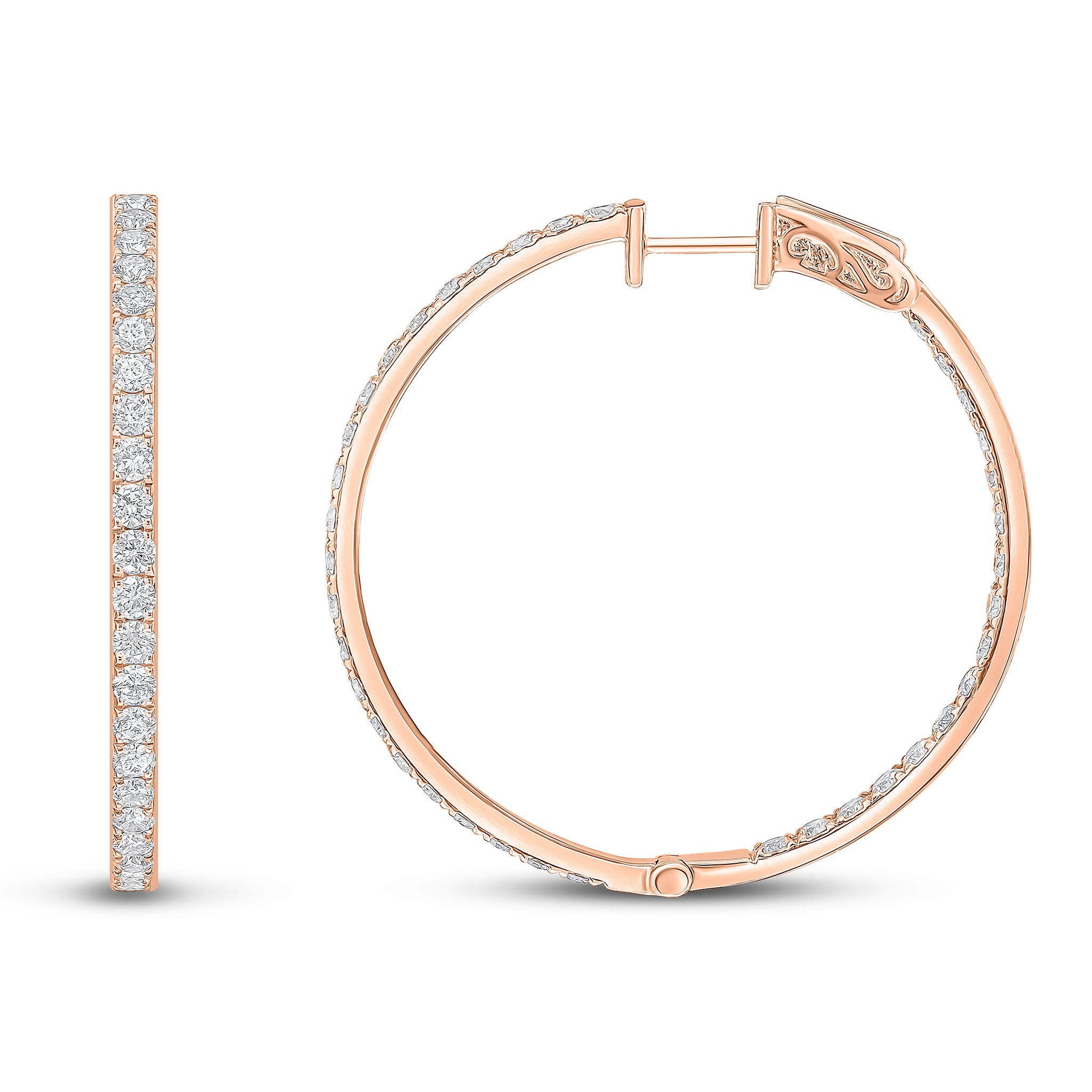18rg Round Diamond Large Hoop Earrings