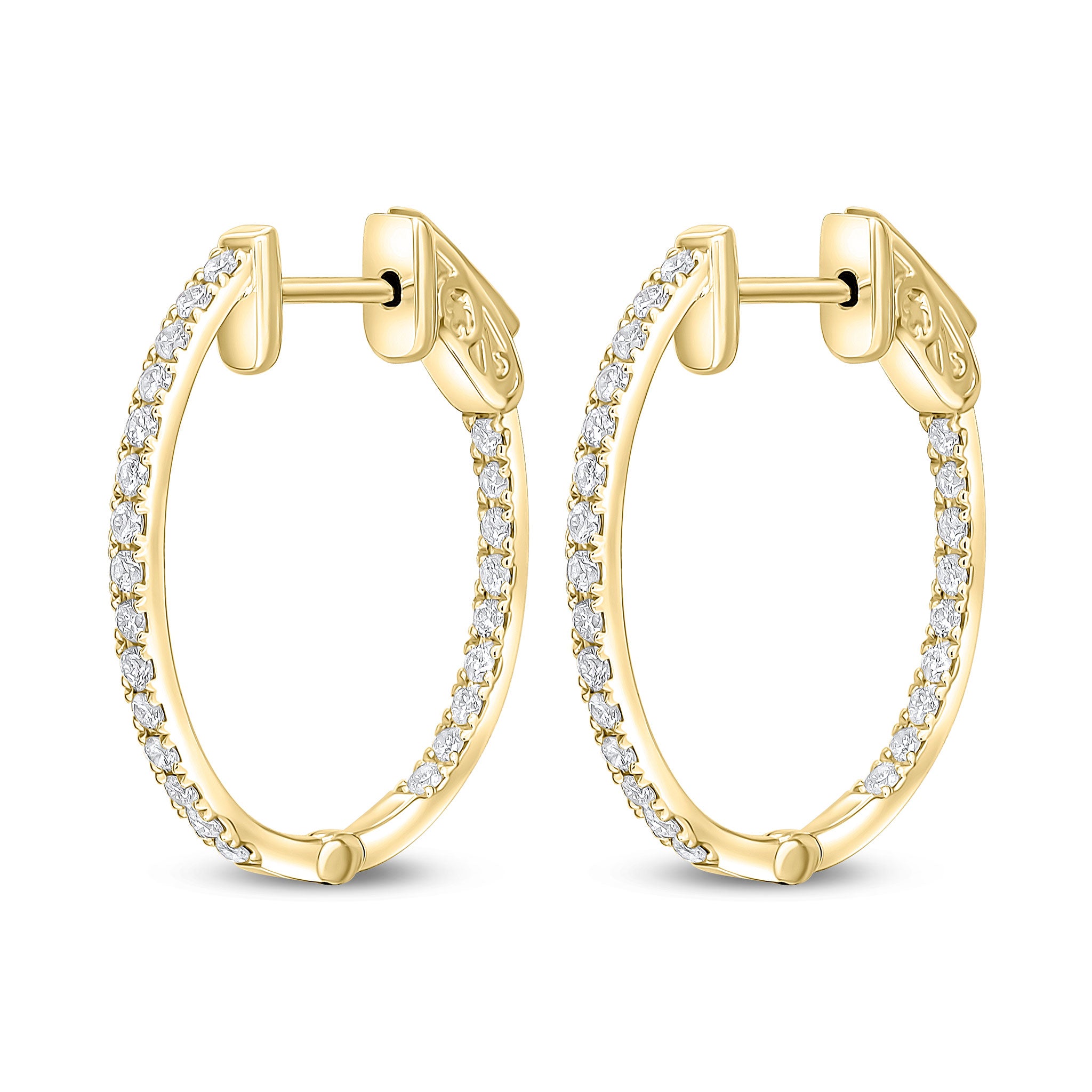 18ct Yellow Gold Round Diamond Claw Set Oval Full Hoop Earrings 0.51ct