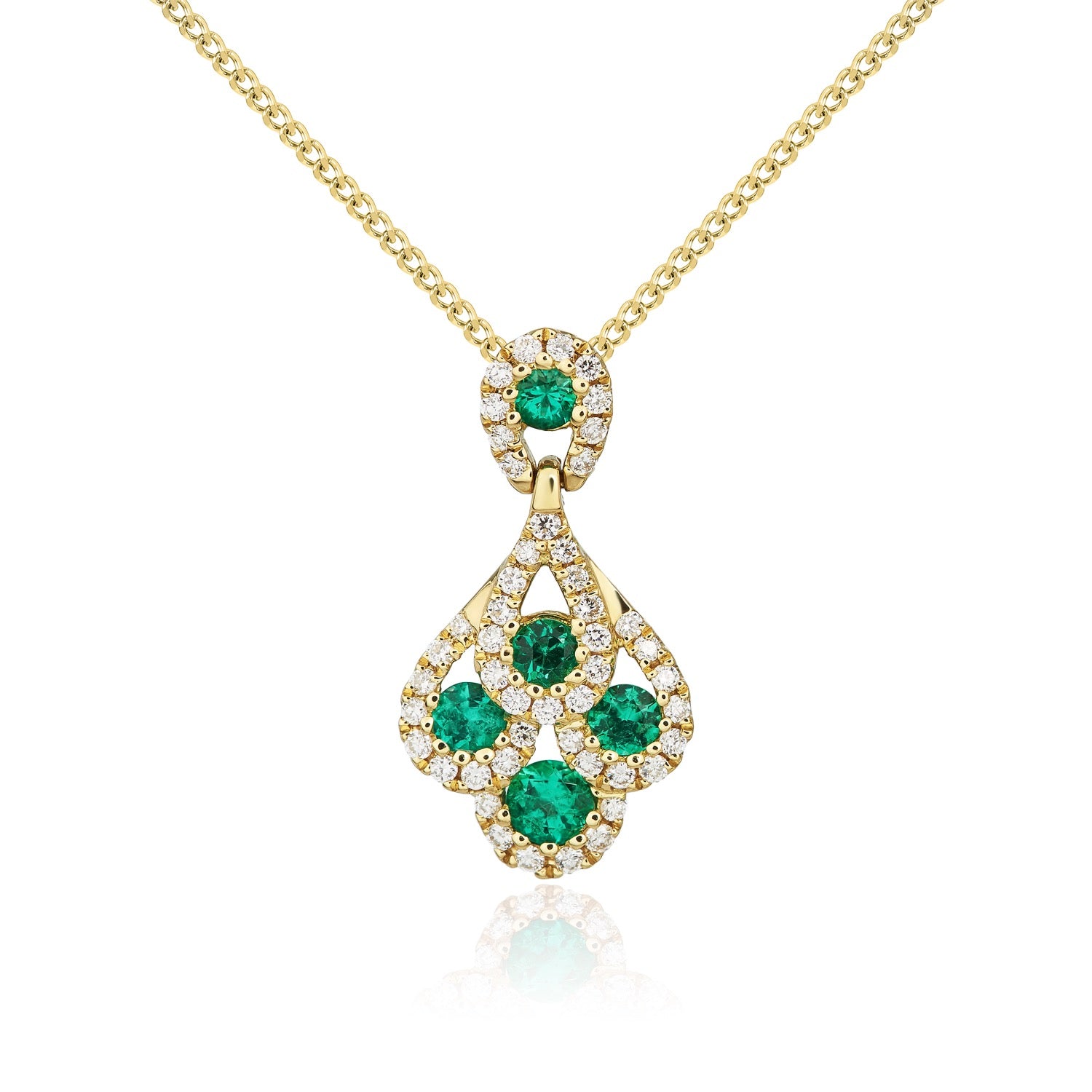 18ct Yellow Gold Round Emerald and Diamond 'peacock' Pendant