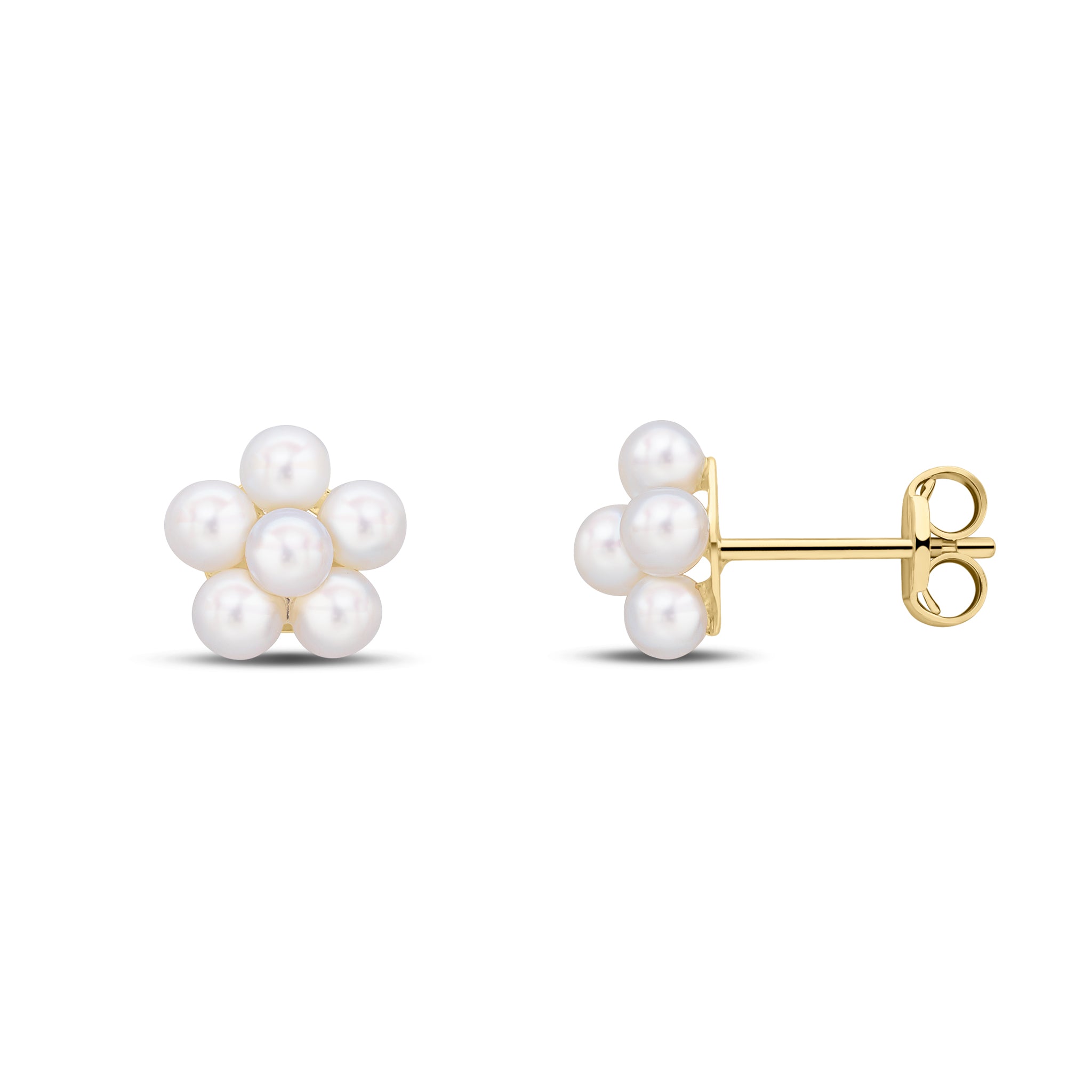 9ct Yellow Gold Cfw Pearl 5x1 Cluster Earrings