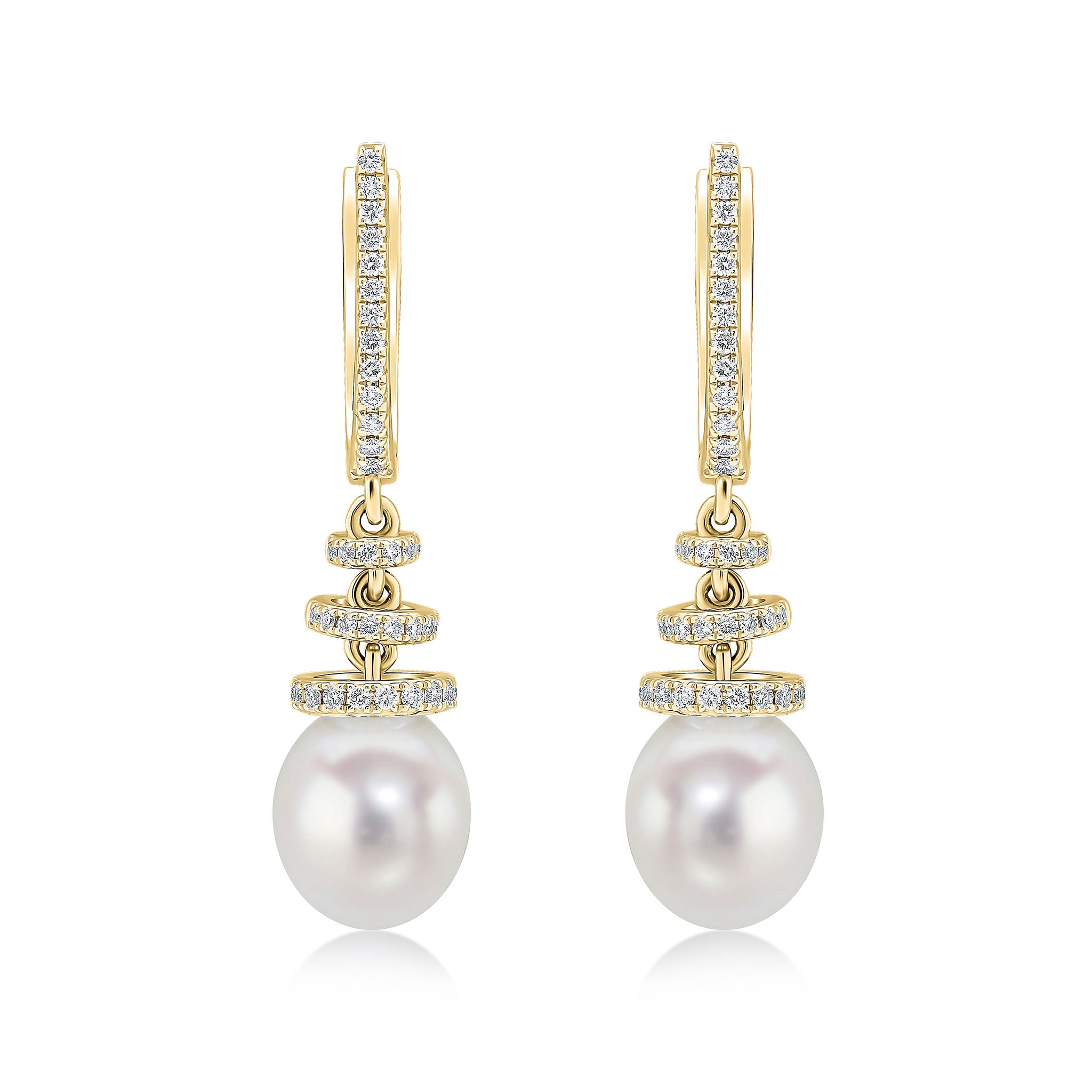 18ct Yellow Gold Freshwater Cultured Pearl Diamond Hoop and Spiral Top Earrings