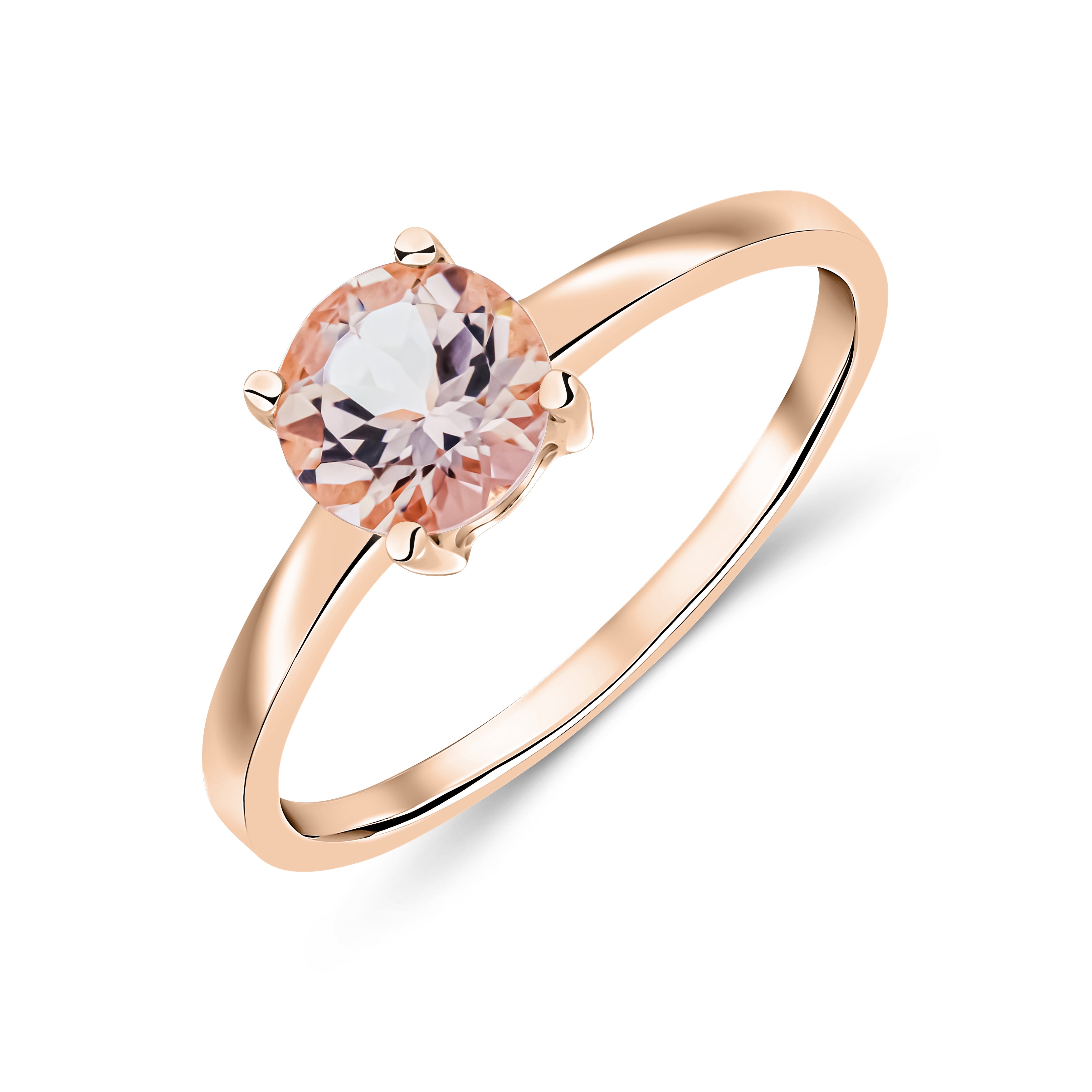 9ct Rose Gold 6mm Round Morganite 4 Claw Single Stone Ring