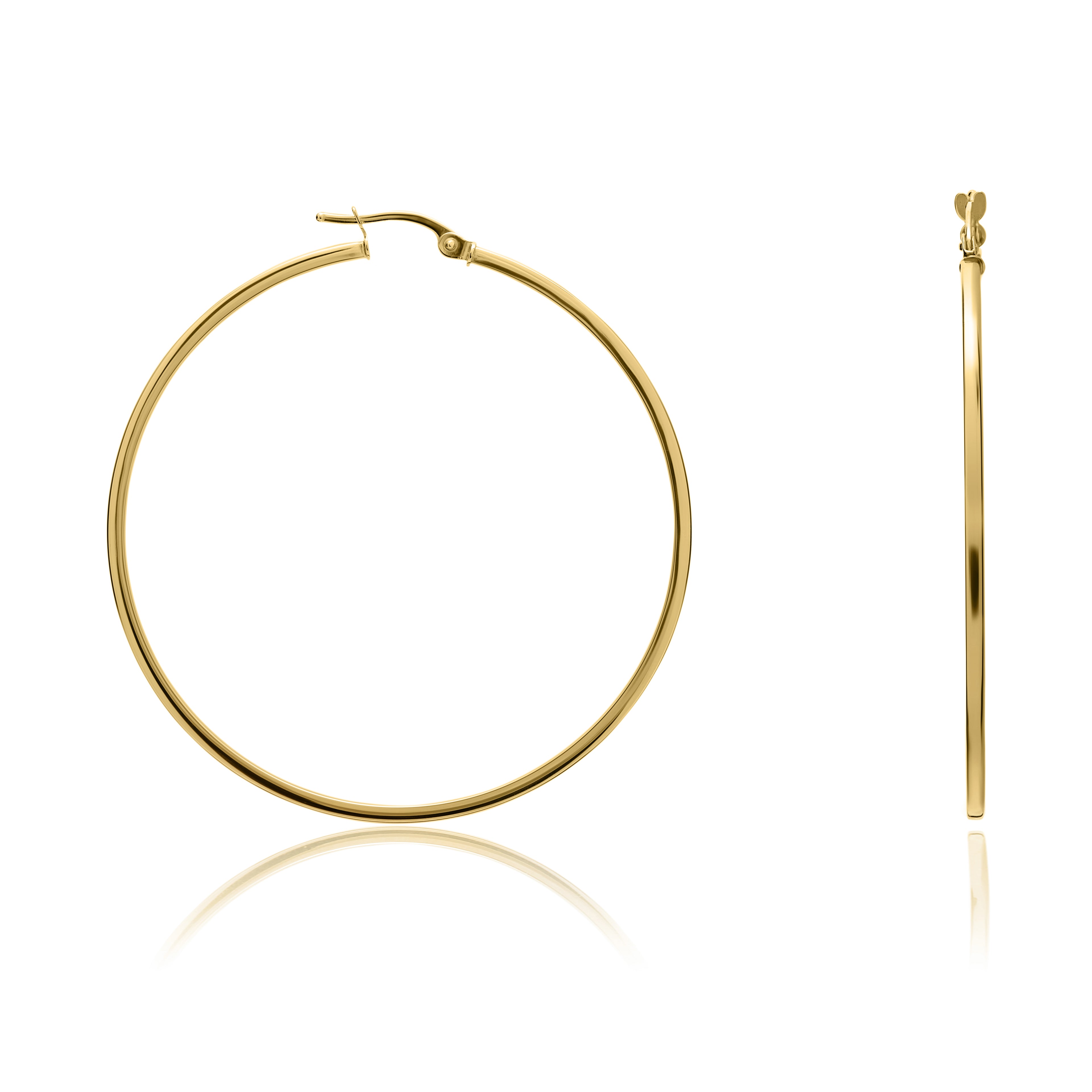 9ct yellow gold 1.5mm Square Tube Hoop Earrings. 48mm Outer Diameter