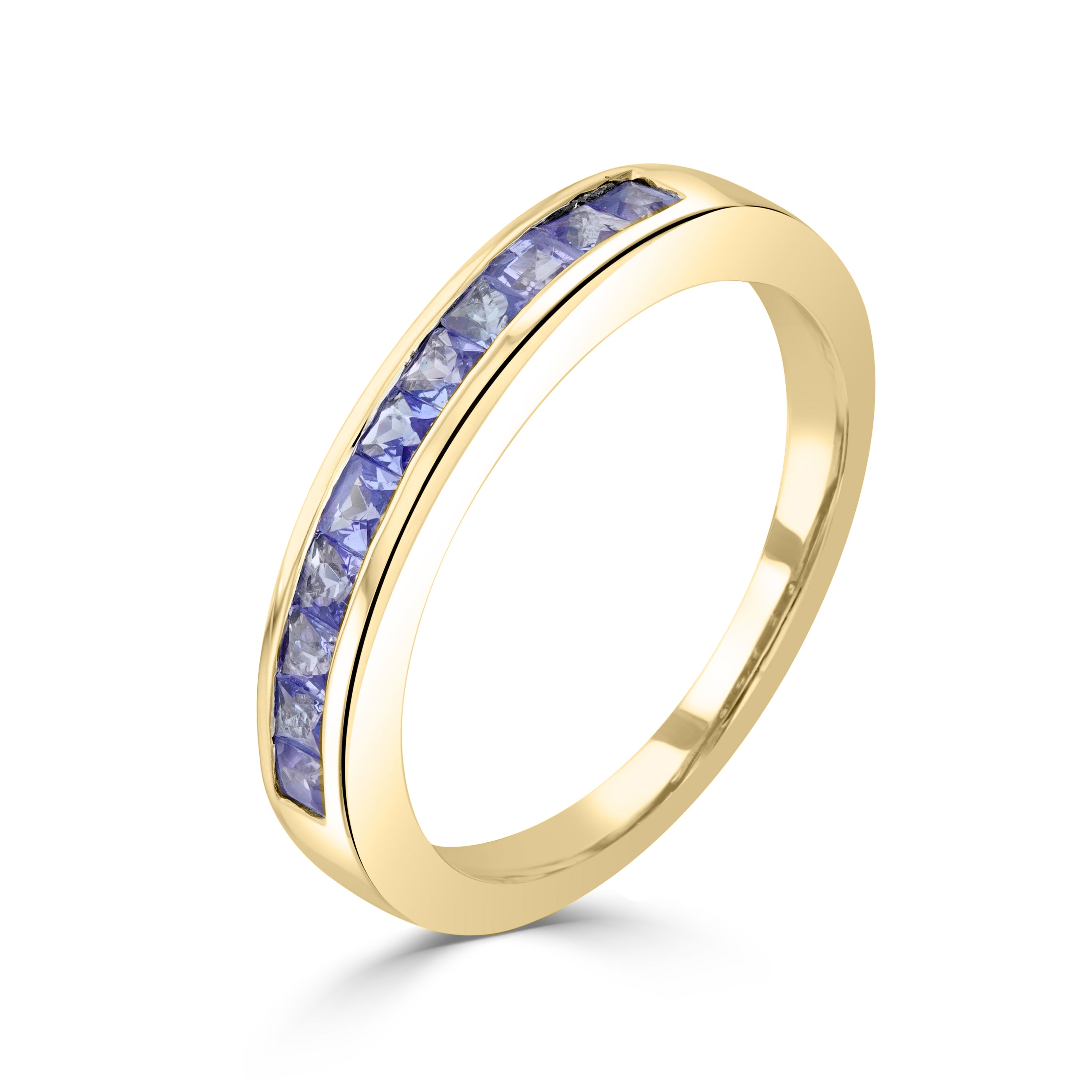 9ct Yellow Gold Square Tanzanite 11 Stone Channel Set 1 2 Eternity Ring