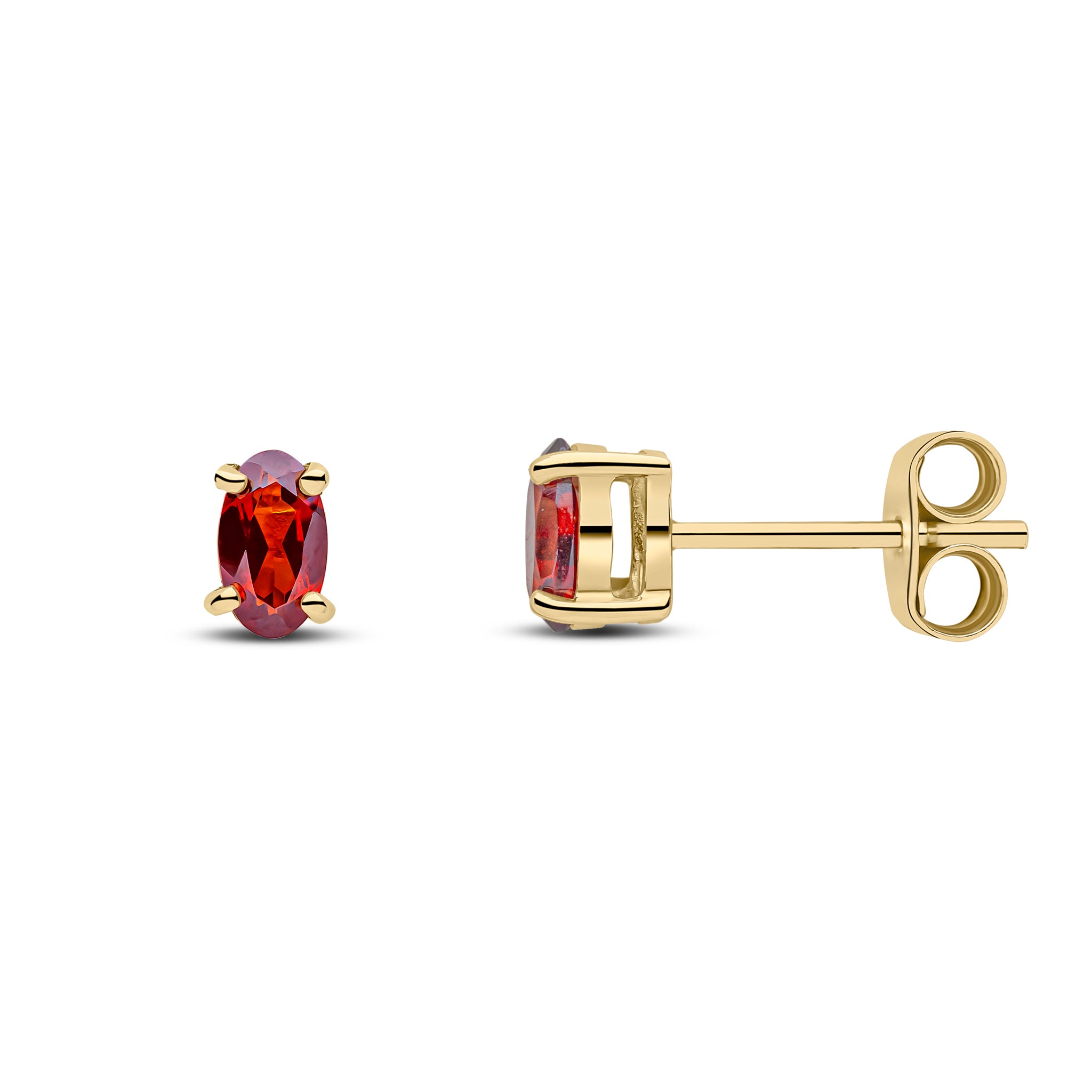 9ct Yellow Gold 5x3 Oval Garnet Claw Set Stud Earrings